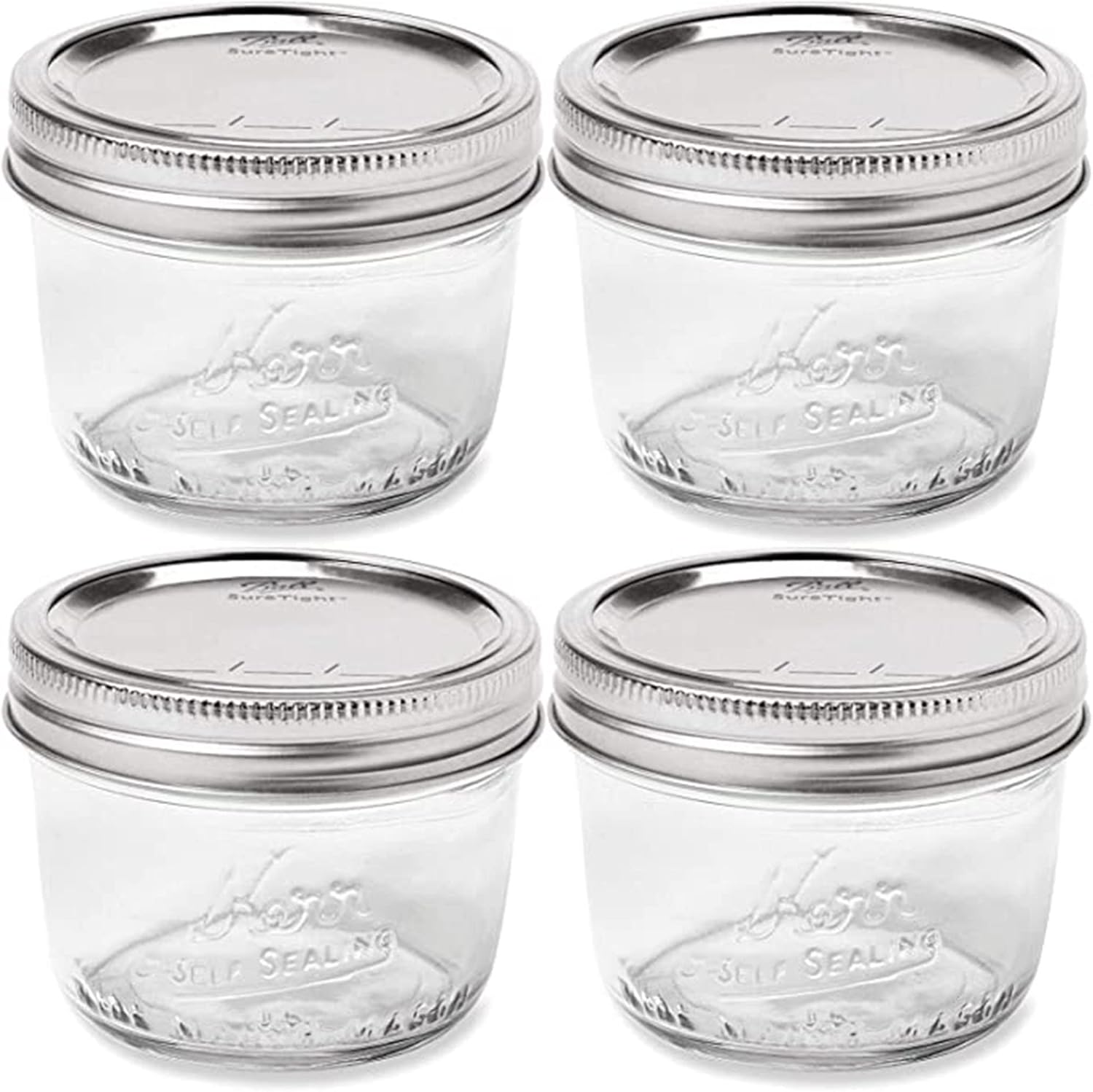Wide Mouth Mason Jars 8oz Set of 4 Made in USA BPA-free