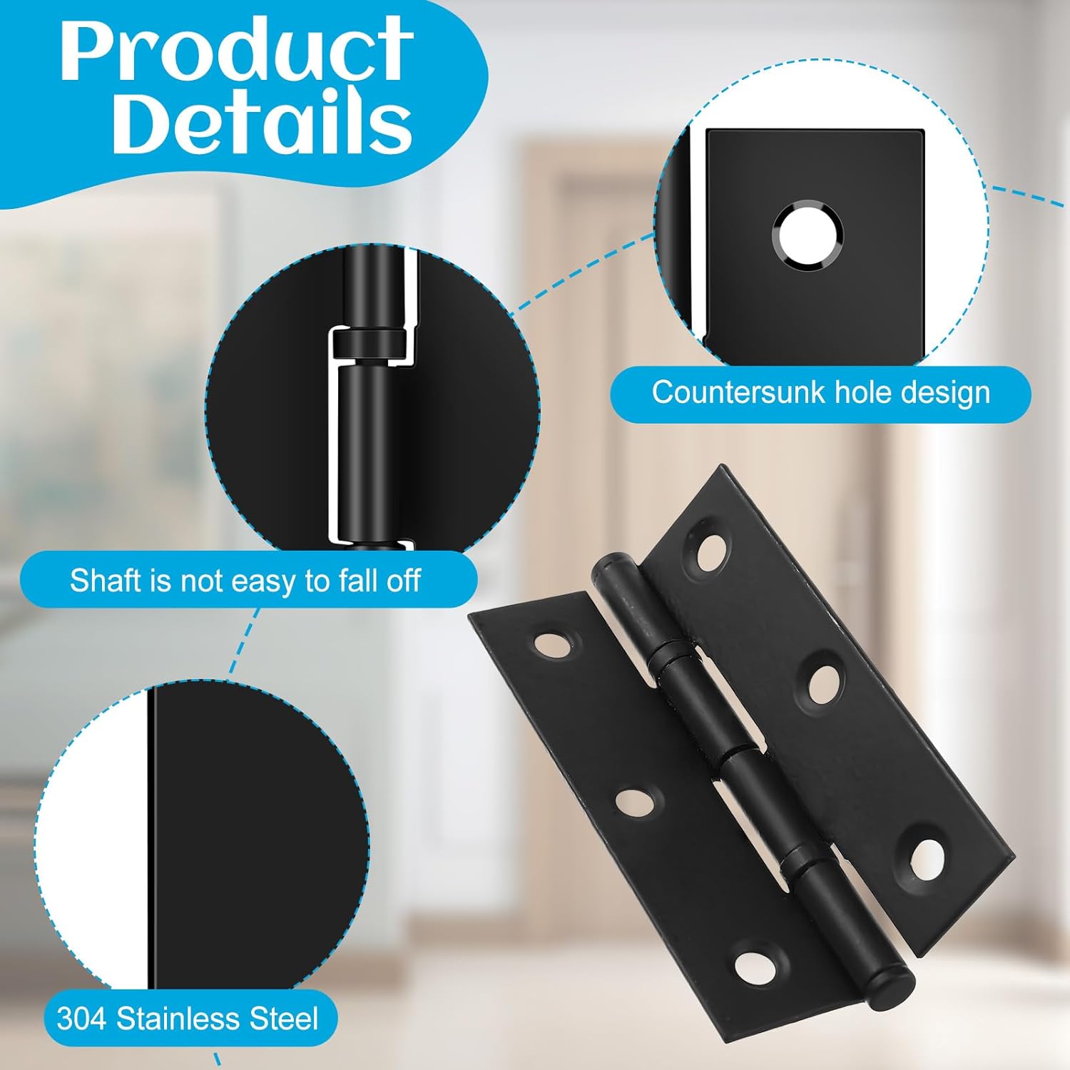 4 Pack Black Door Hinges with Matte Finish