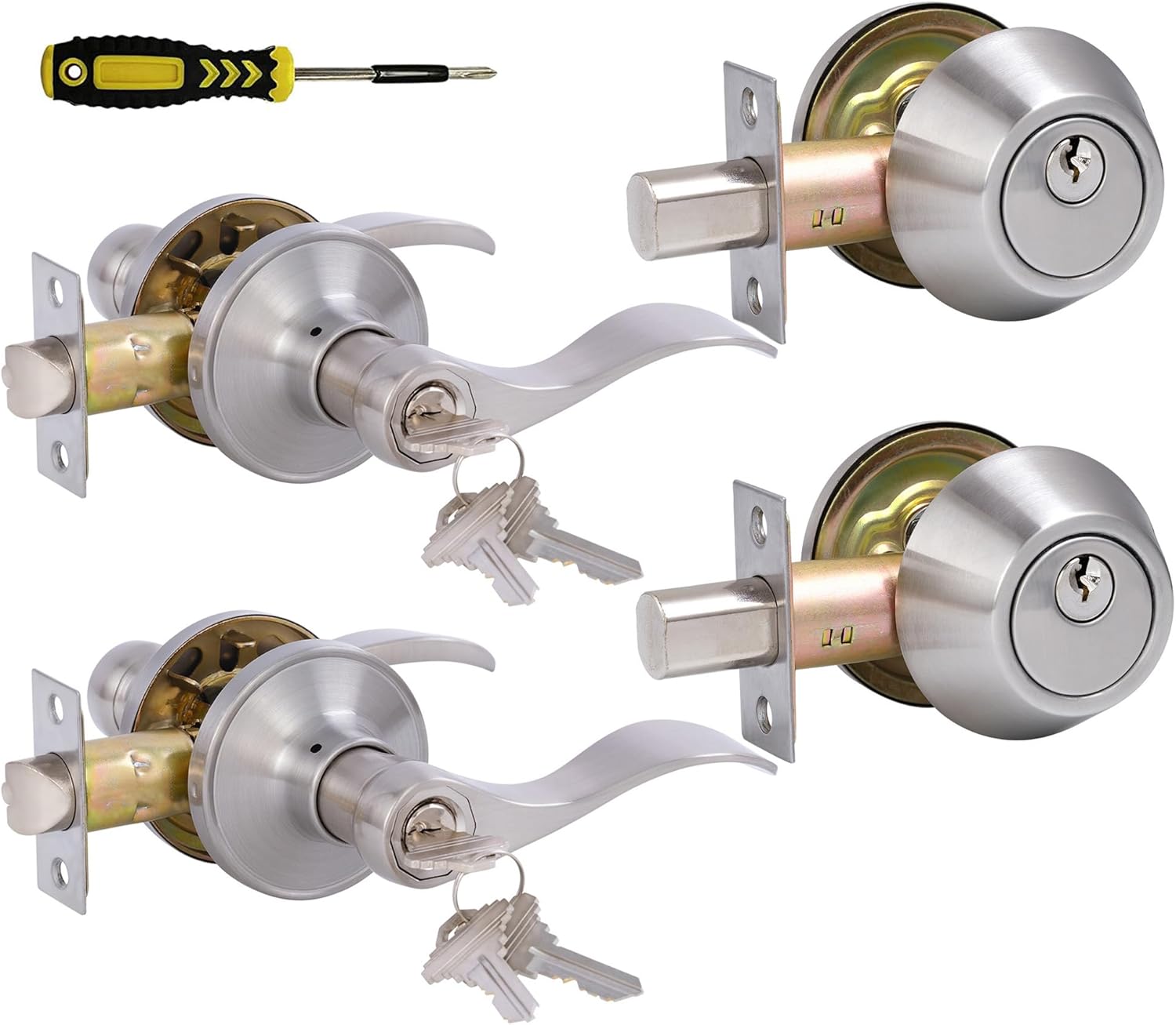 Secure Front Door Lock Set with Reversible Levers