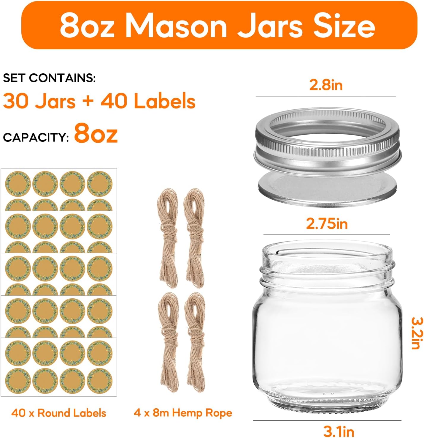 SZUAH 30-Piece Mason Jar Set