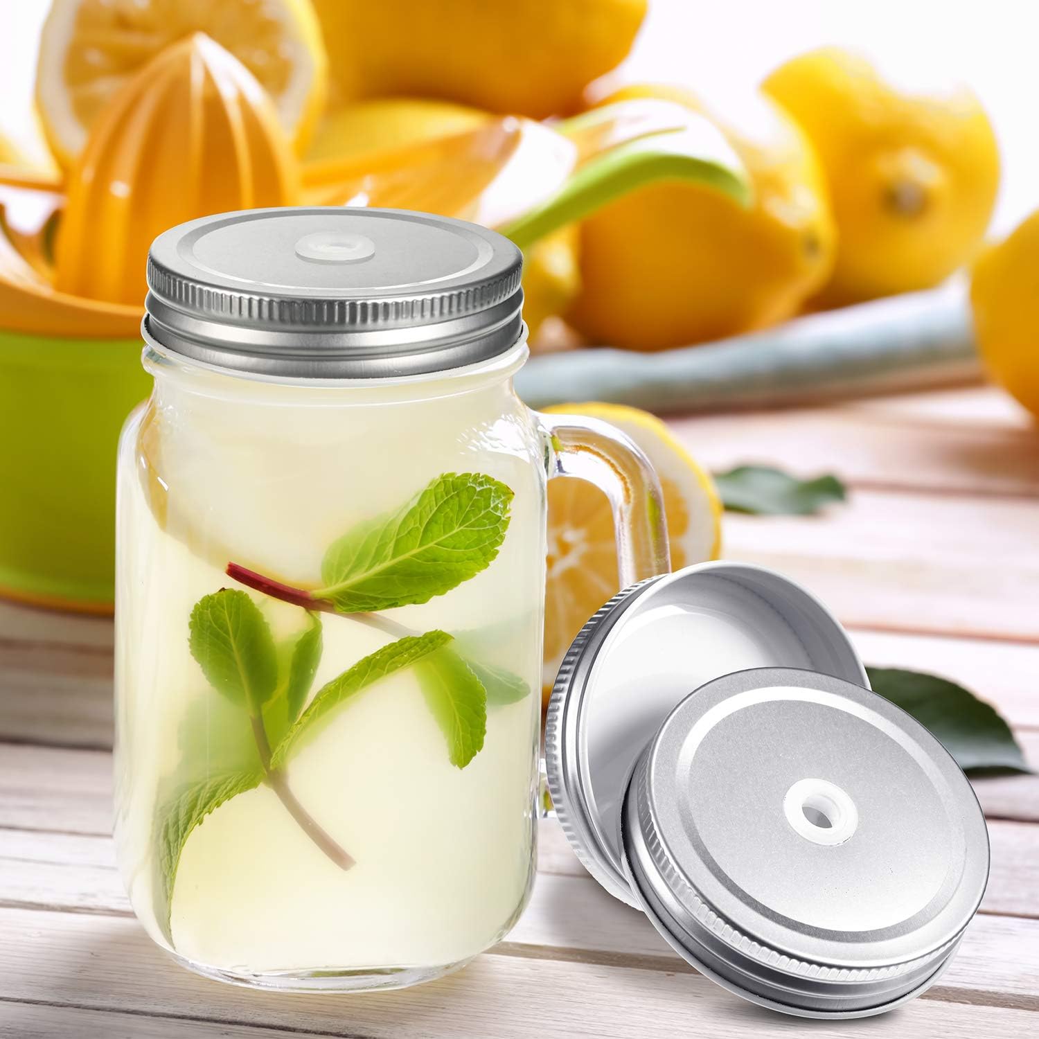 Muddle 8-Piece Metal Mason Jar Lids 27-Inch Silver Leak-Proof Reusable