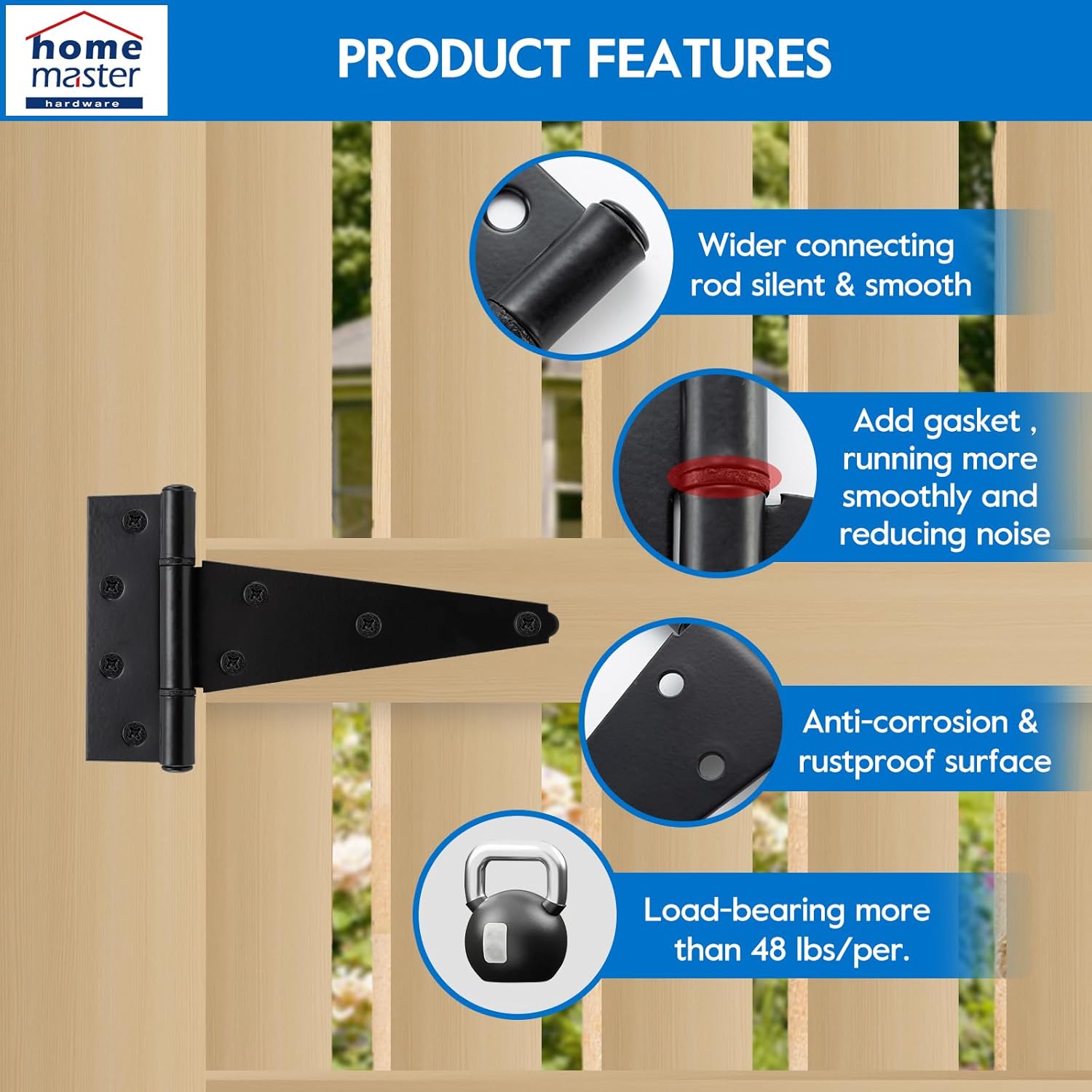 6 Inch T-Strap Gate Hinges Heavy Duty for Outdoor Use