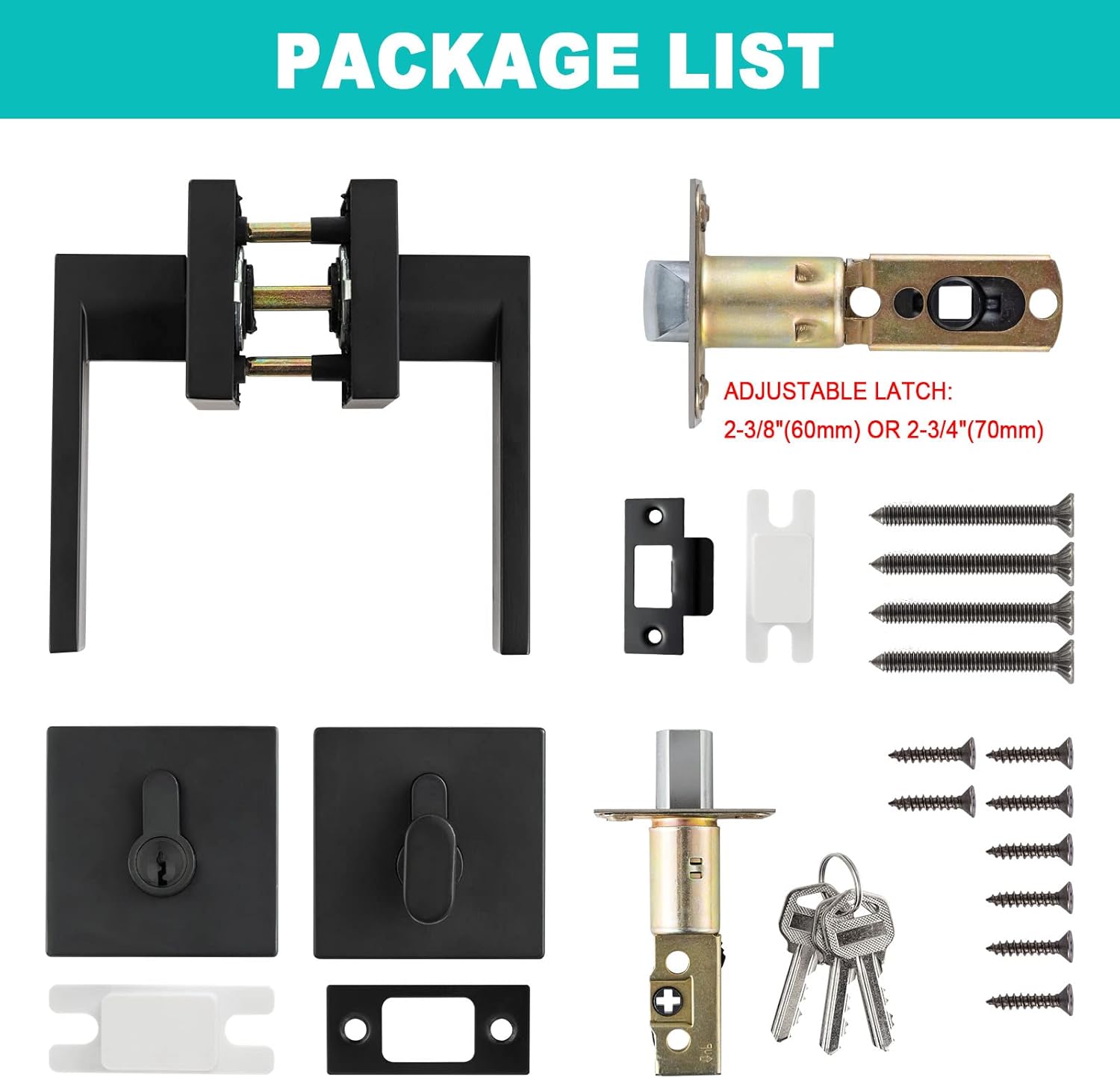 Durable Matte Black Front Door Lock Set with Deadbolt Lever