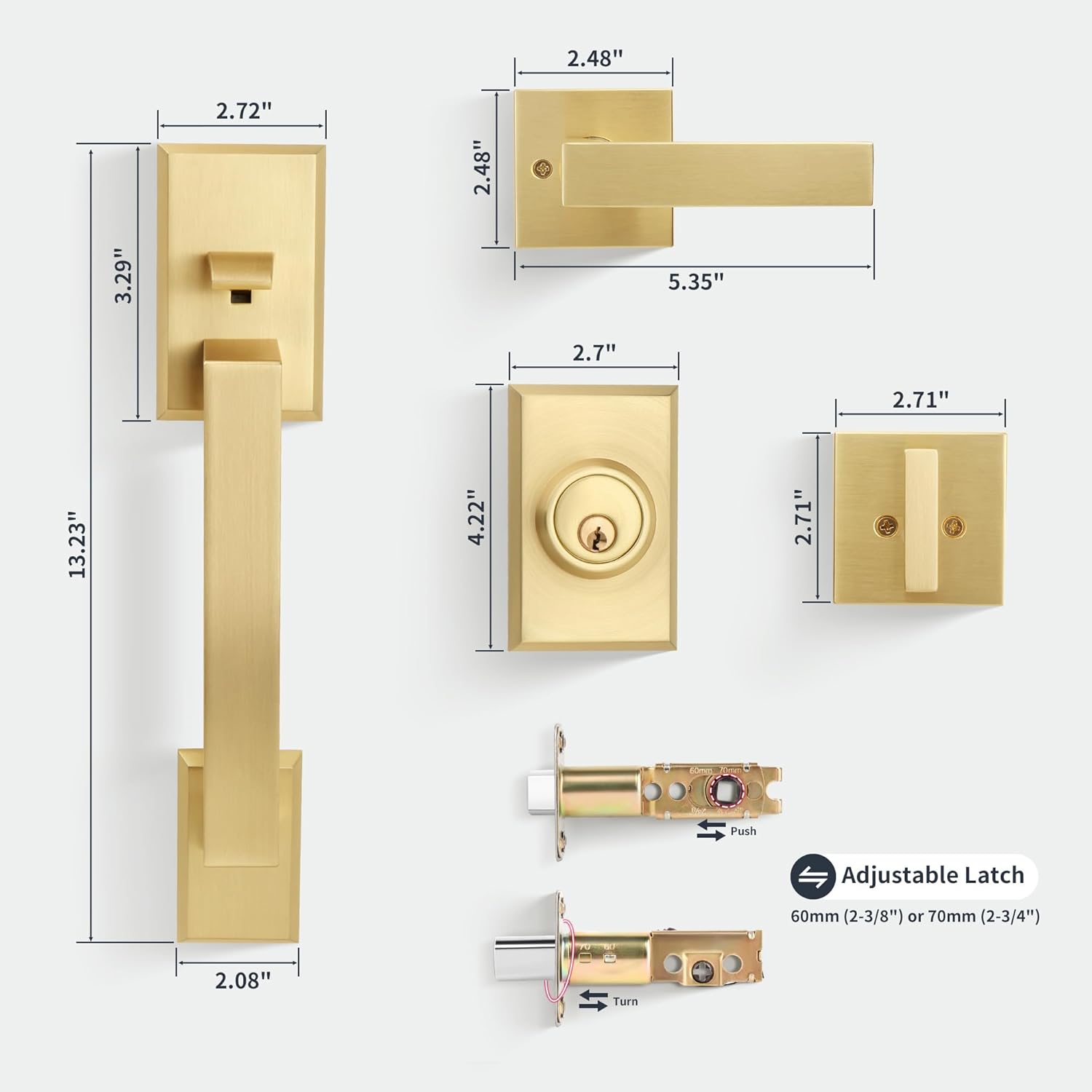 Gaurqiah brushed gold front door entry handle set heavy-duty satin brass