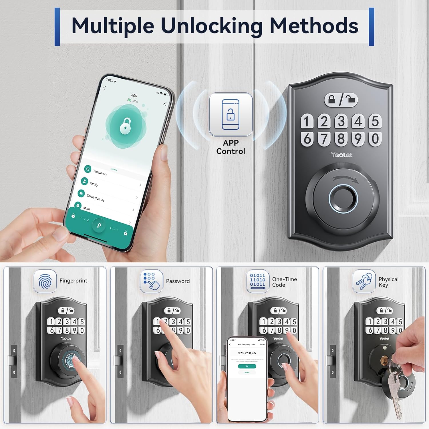 Yeolet Keyless Entry Door Lock with App Control Anti-Peeping Code