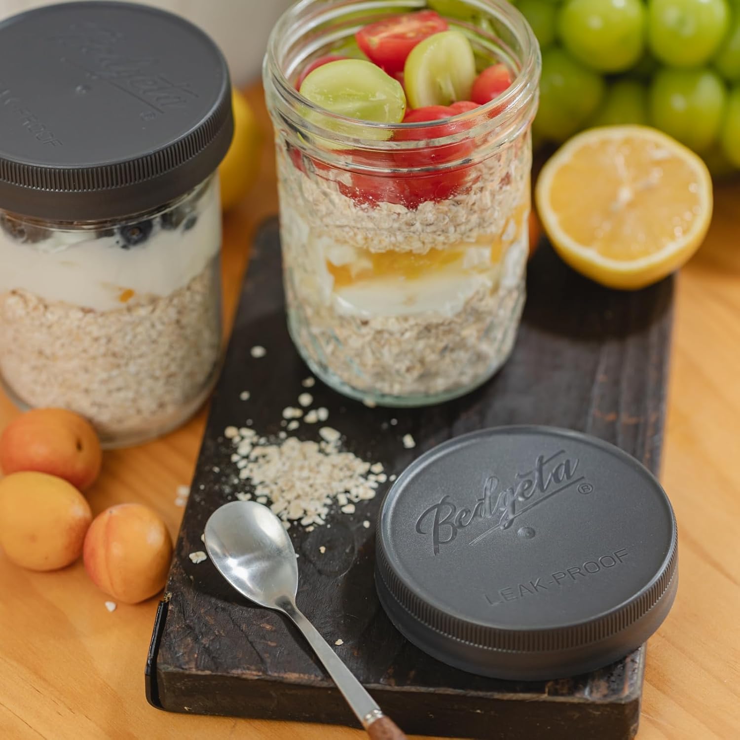 9-Piece Set of Leak-Proof Mason Jar Lids in Gray