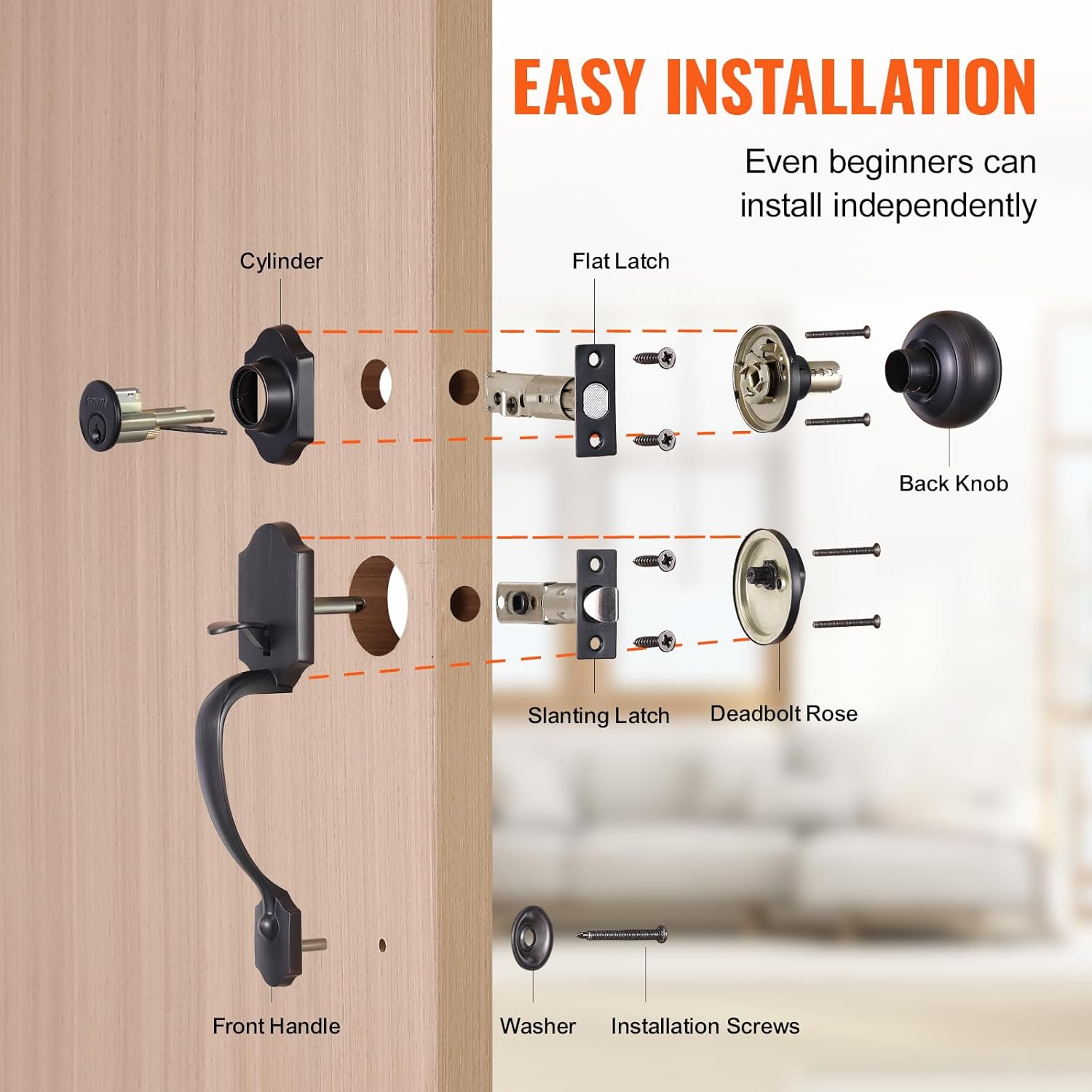 EVOR Adjustable Front Door Handle Set Antique Copper Easy Install Durable