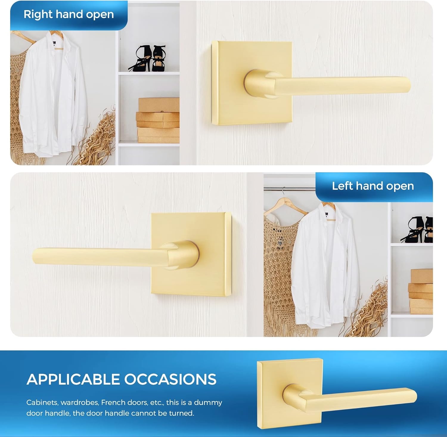 10-Piece Set of Leydebong Dummy Door Handles in Satin Brass
