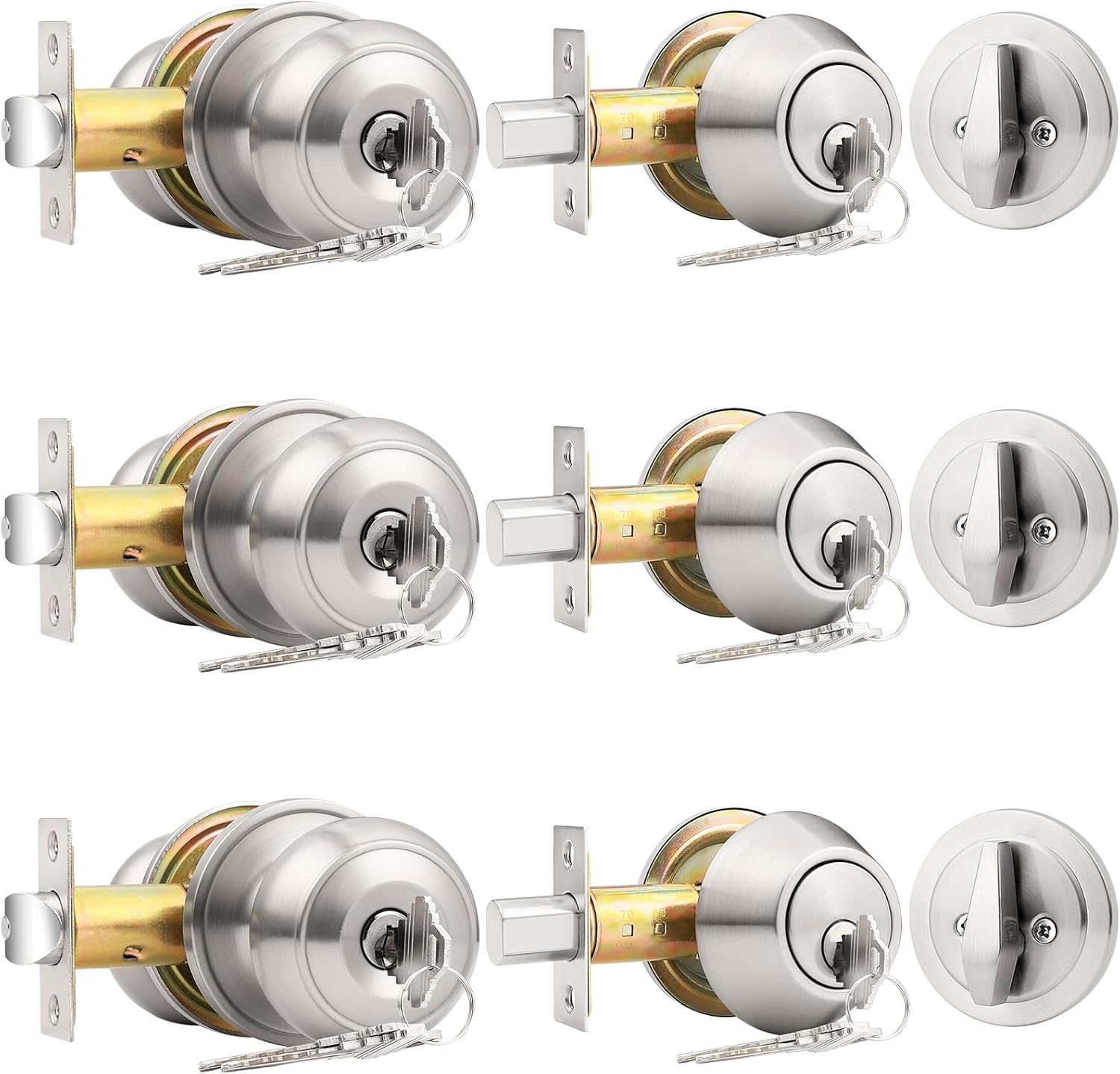 Probrico Entry Door Knob Lock Set Satin Nickel 3-Pack
