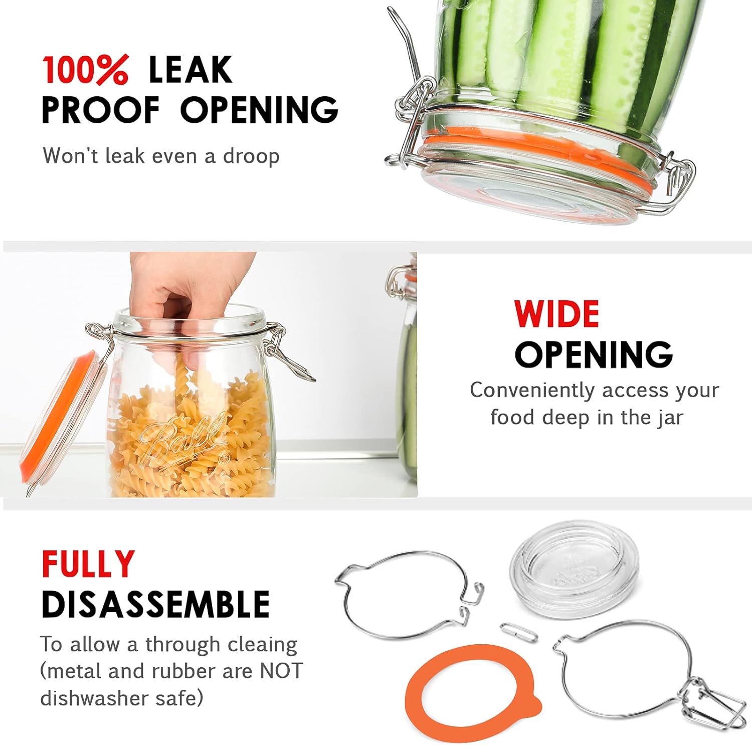 Wide Mouth Glass Jars 32oz x4 Set