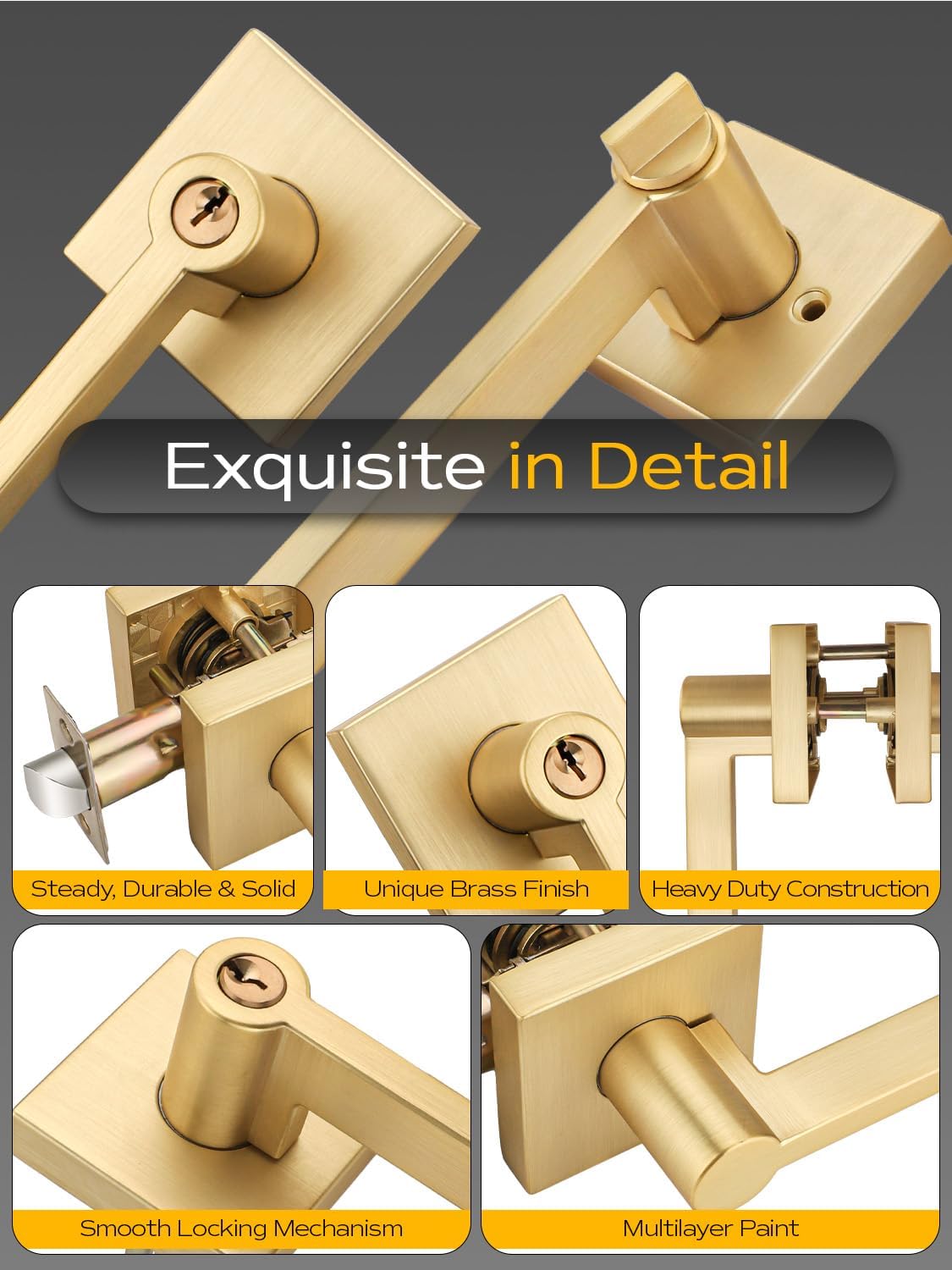 EHomeware Gold Door Handleset Satin Brass Reversible for RightLeft Doors