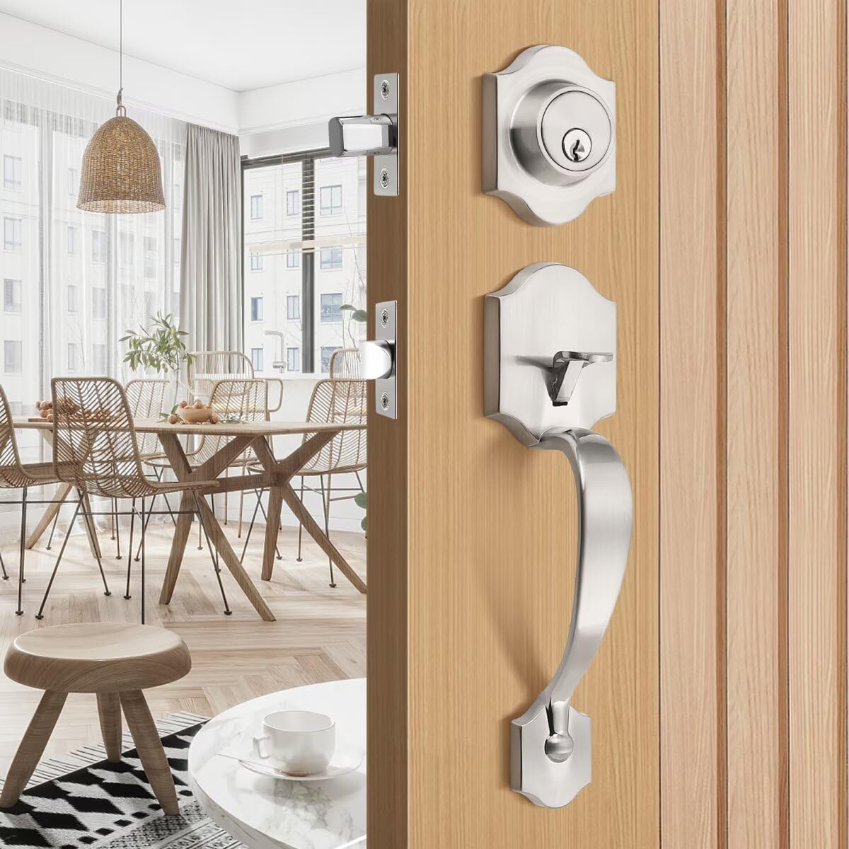 Versatile Door Handle Set with SATIN Nickel Finish