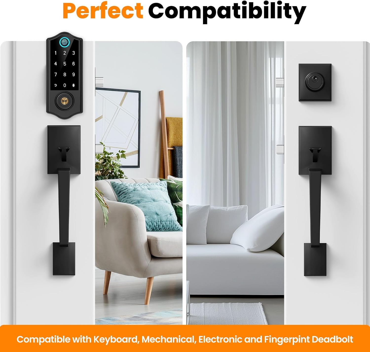HOSOM Matte Black Front Door Handle Set - Versatile Door Security
