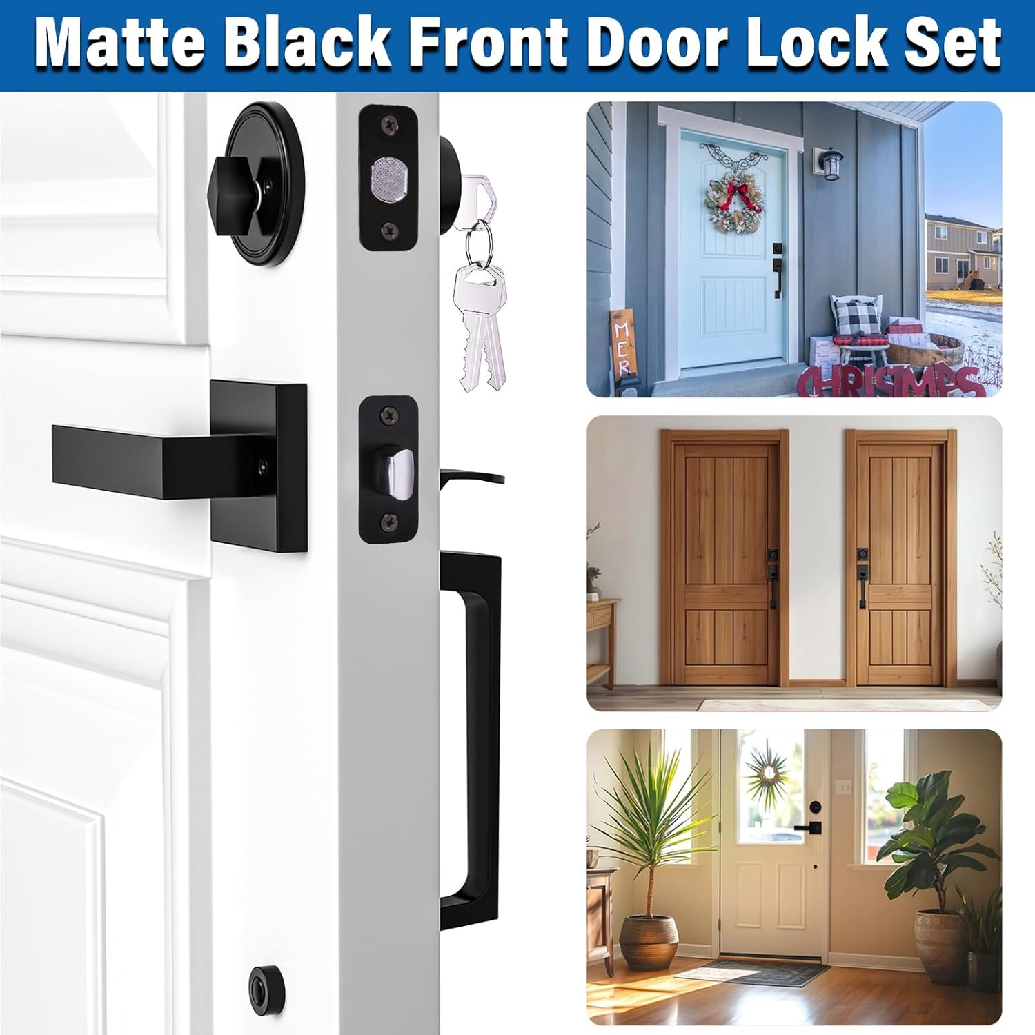 Matte Black Front Door Handles Deadbolt Set