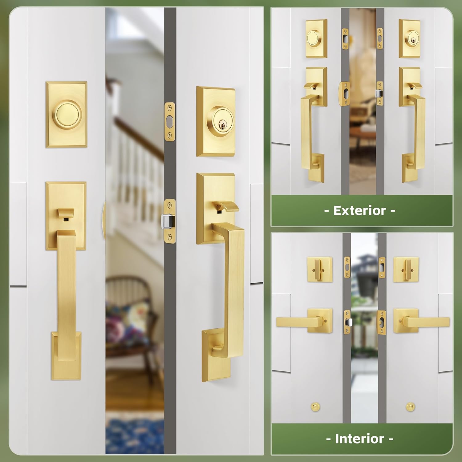 Moquin Front Door Lock Set Brushed Gold for Stylish Secure Entry