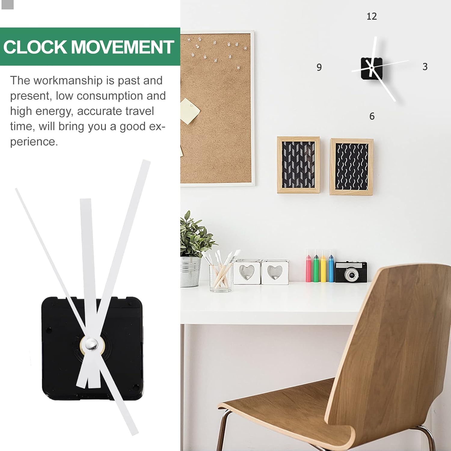 Non-Ticking Clock Movement Kit for DIY Repair - Black