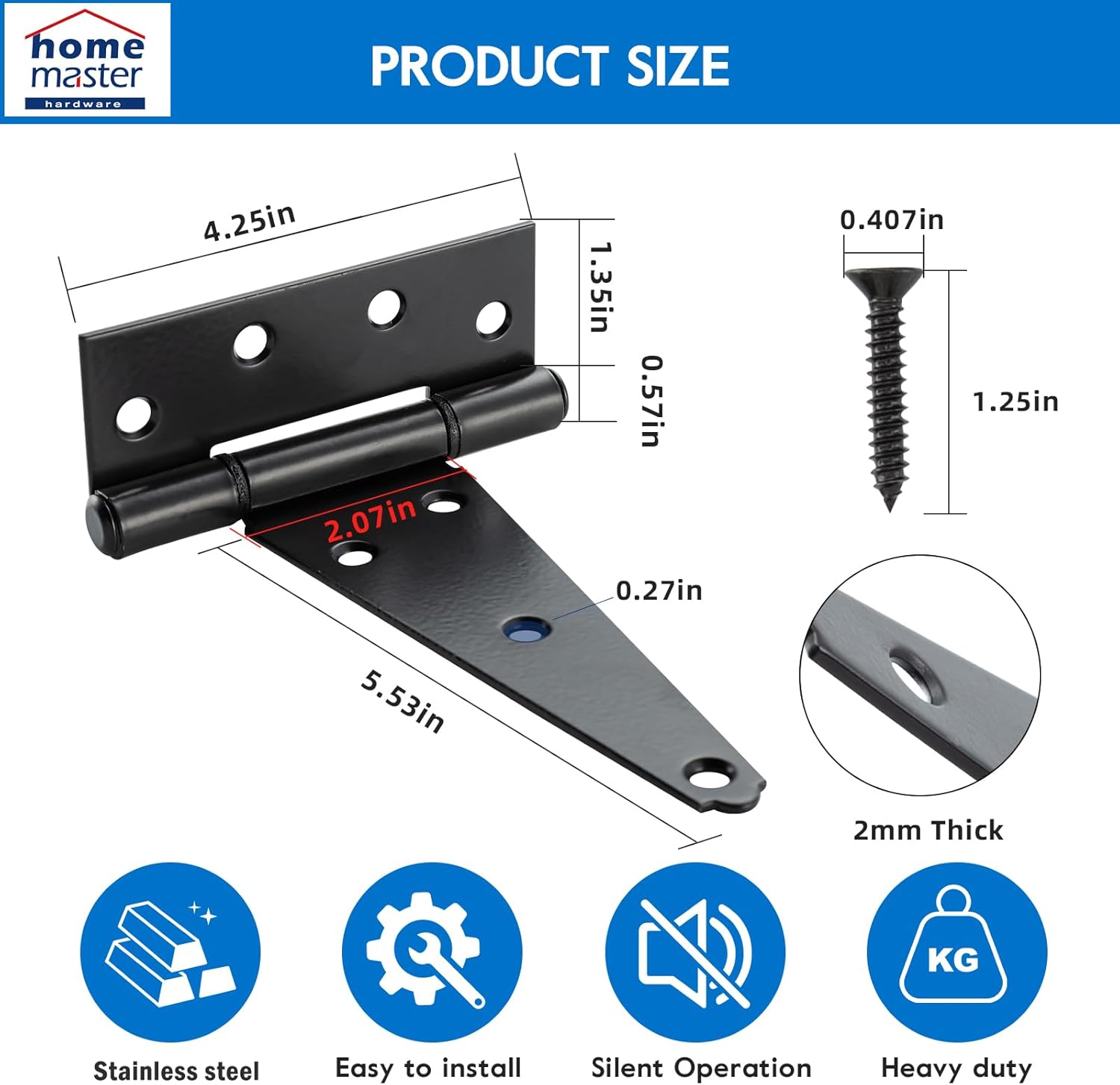 6 Inch T-Strap Gate Hinges Heavy Duty for Outdoor Use