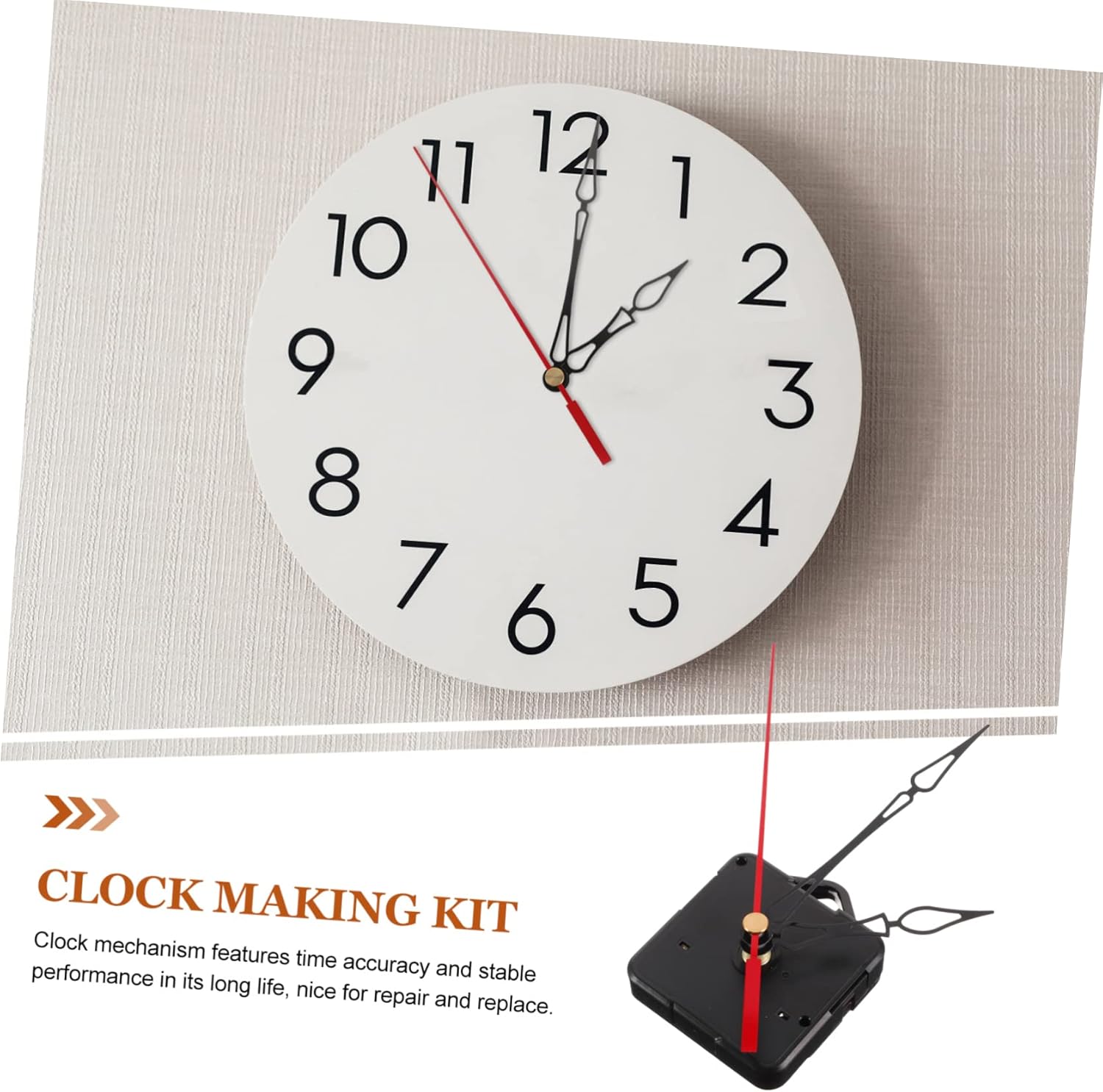 Quick-Ship Red Plastic Plastic Clock Movement Kit for Wall Clocks