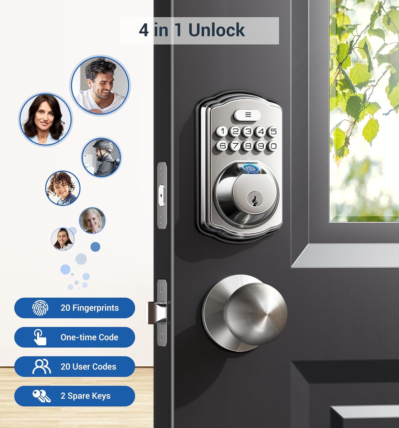 Biometric Smart Lock Fingerprint Unlock Multi-Family Security Front Door Lock