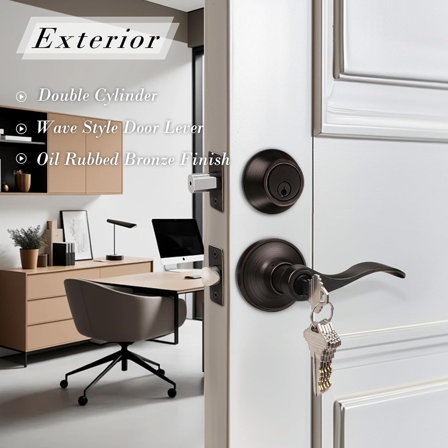 Secure Exterior Door Lock Set with Oil Rubbed Bronze Handle