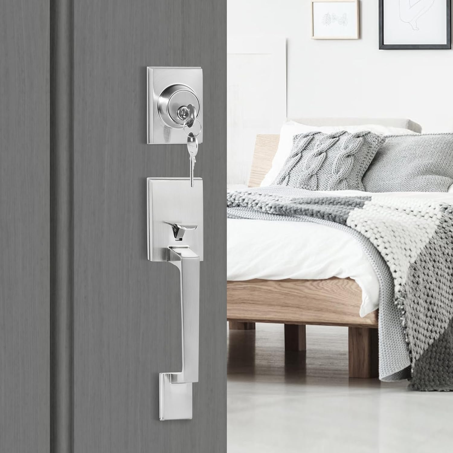 VEVOR Front Door Handle Set with Satin Nickel Hardware