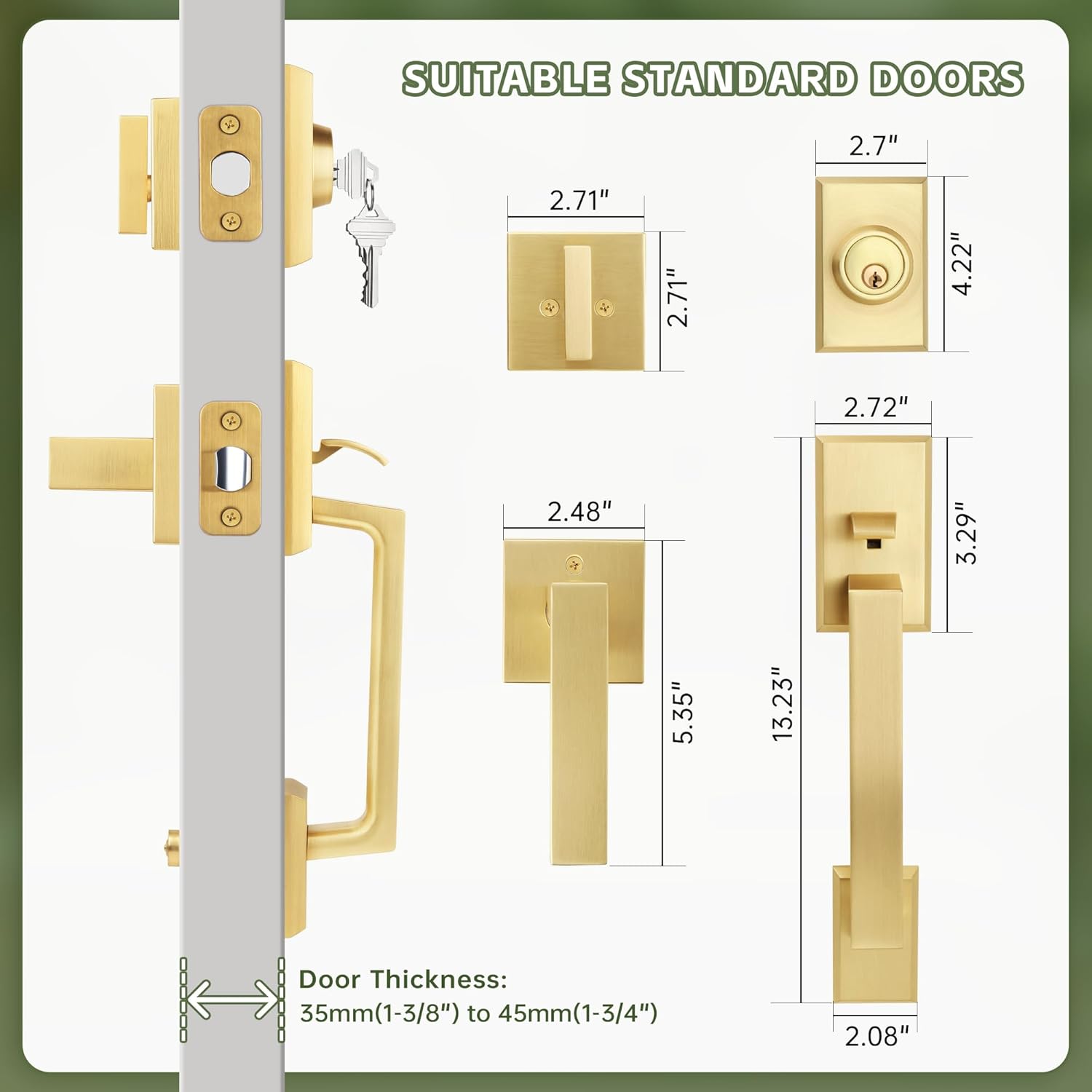Moquin Front Door Lock Set Brushed Gold for Stylish Secure Entry