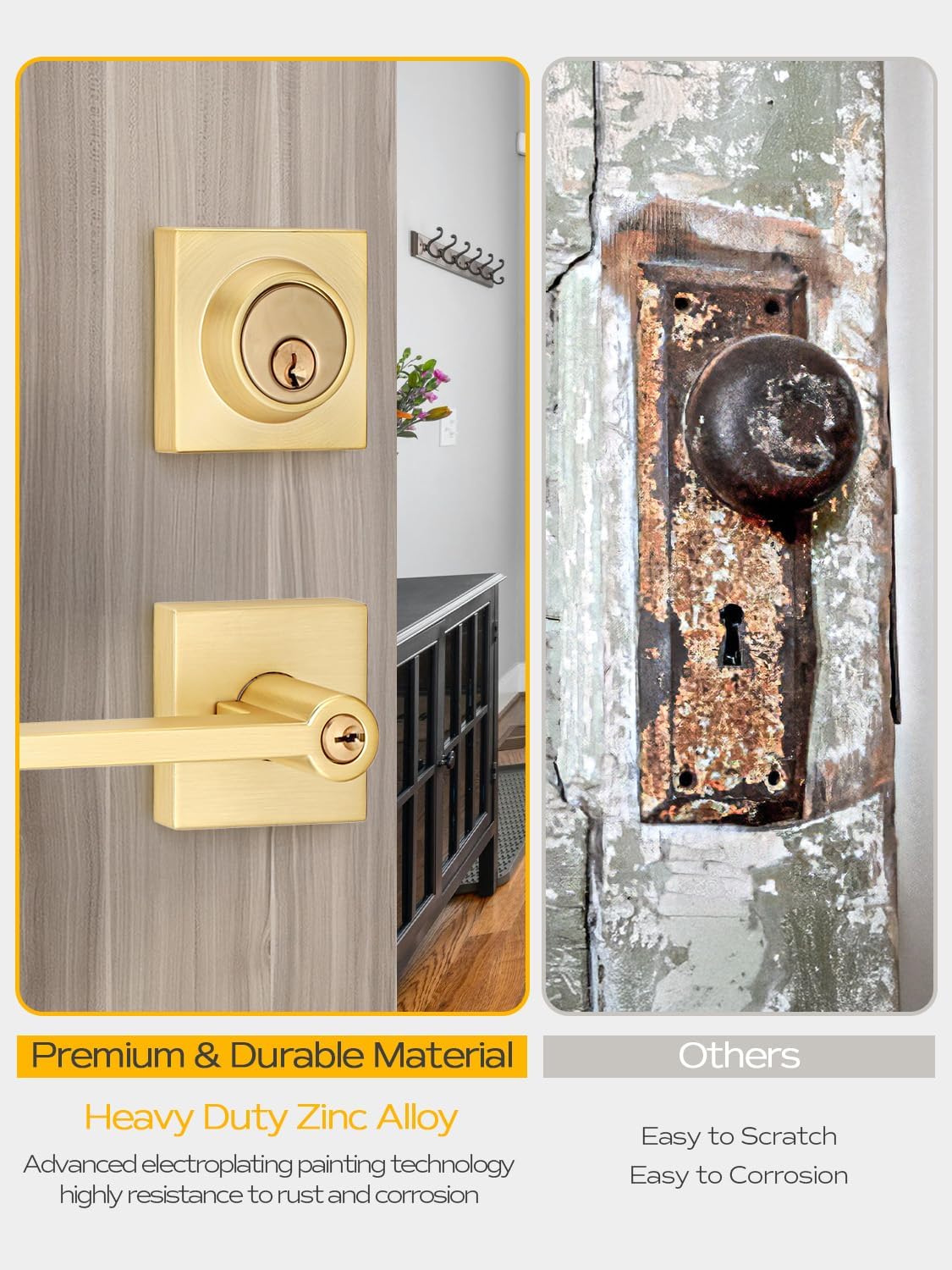 EHomeware Gold Door Handleset Satin Brass Reversible for RightLeft Doors