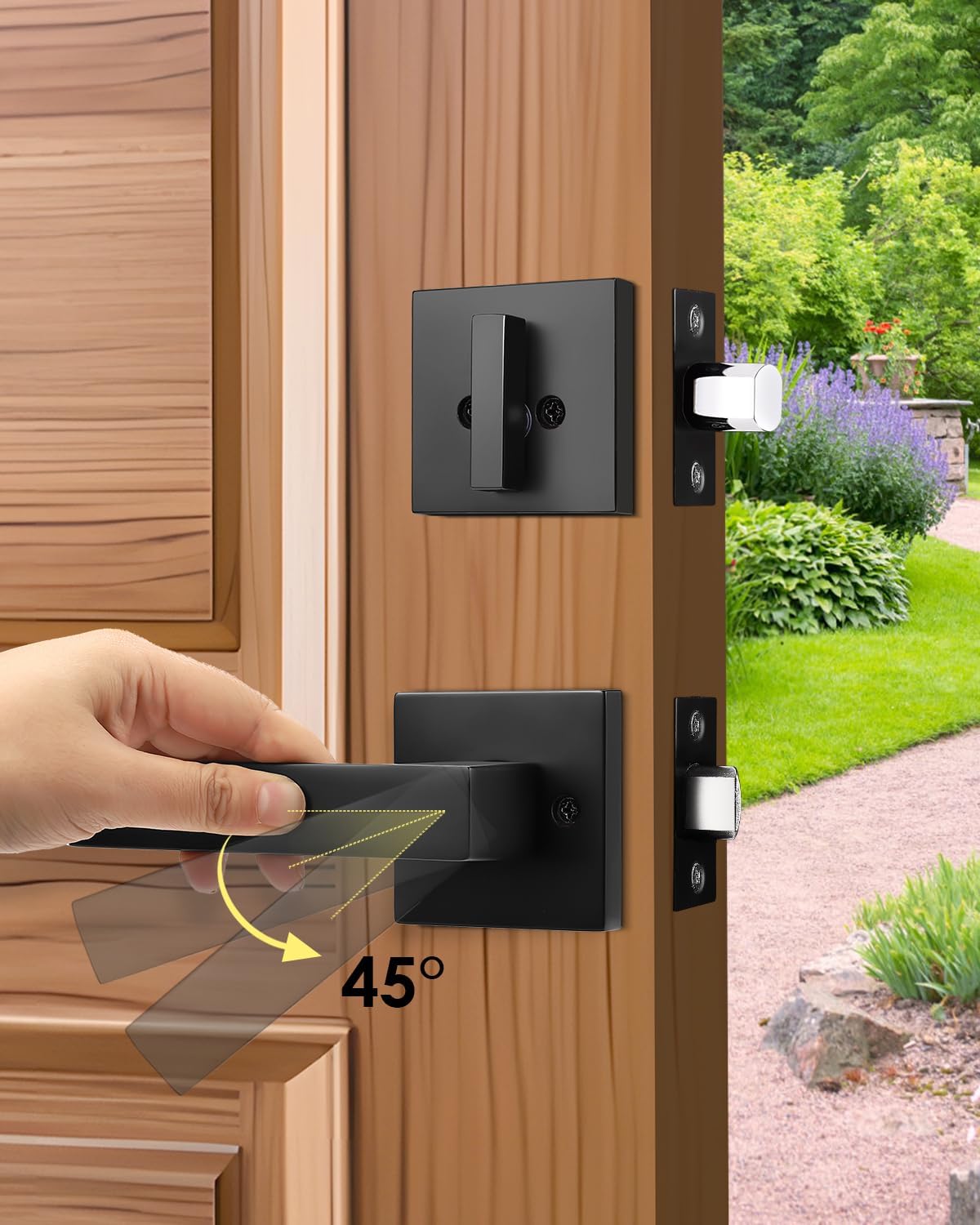 Modern Matte Black Front Door Handle Set with Deadbolt