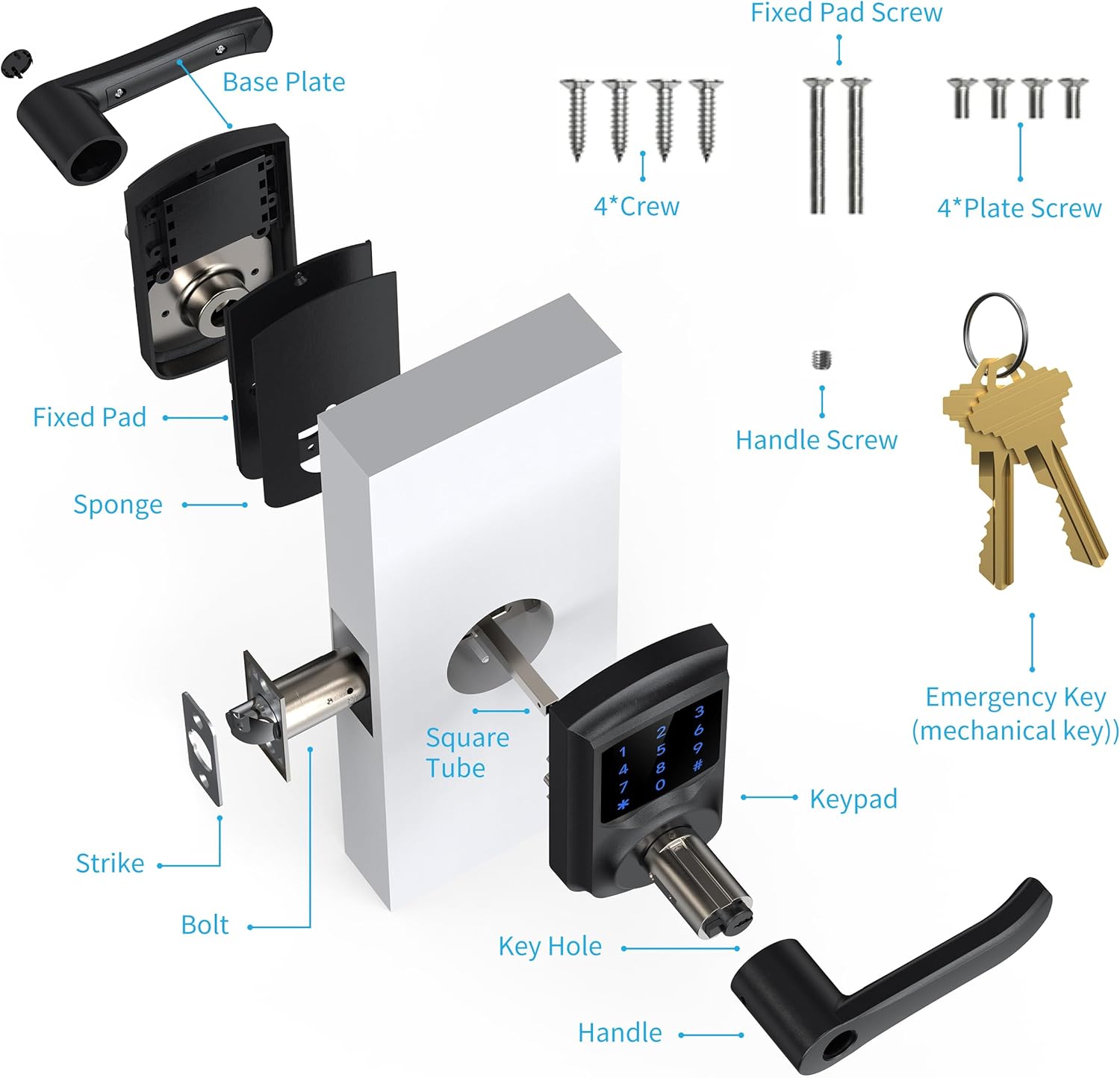 HIDALIFE Keyless Entry Door Lock with Handle Matte Black