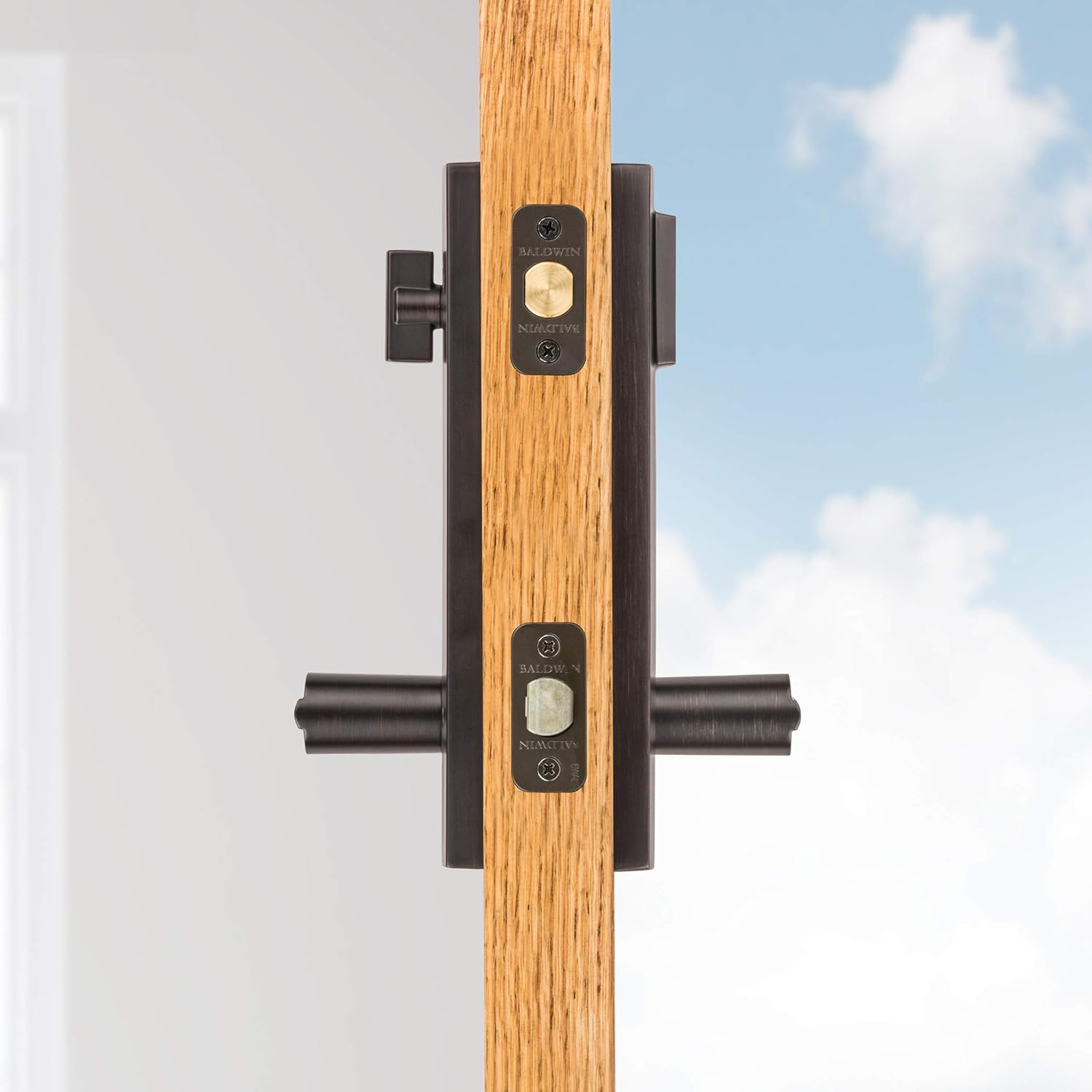 Baldwin Spyglass Entry Handleset with SmartKey Re-Key Matte Black