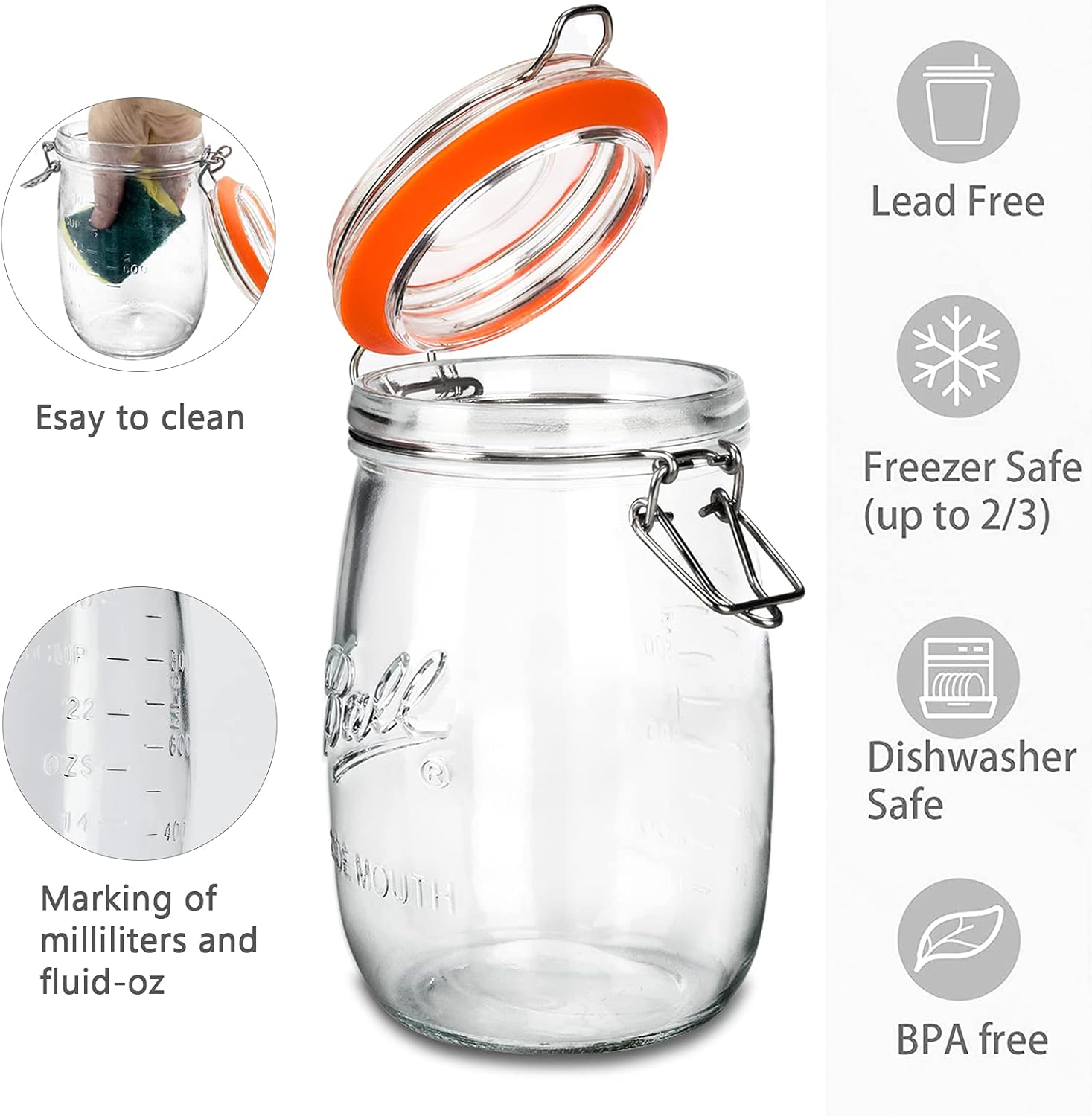 Wide Mouth Glass Jars 32oz x4 Set
