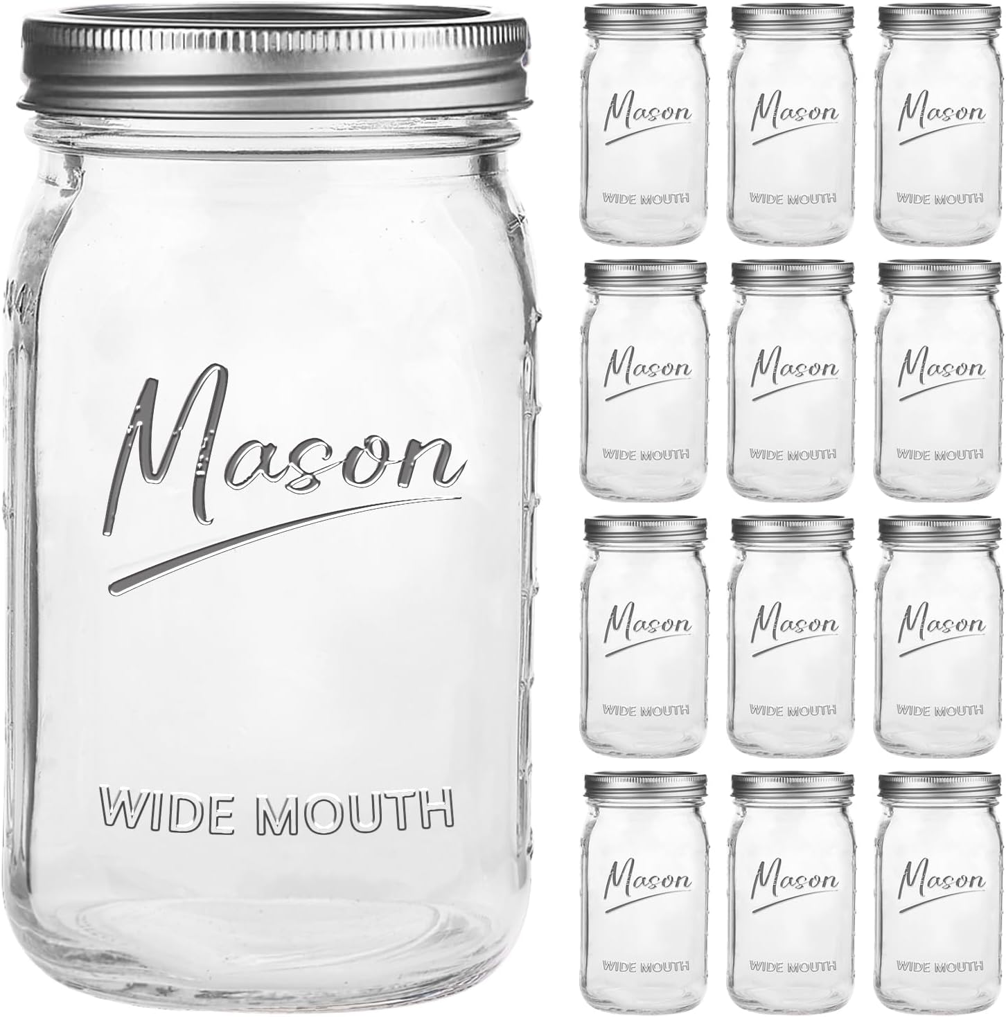 Mason Jars 32oz 12-Piece Set for Fermenting Canning Durable Sealed
