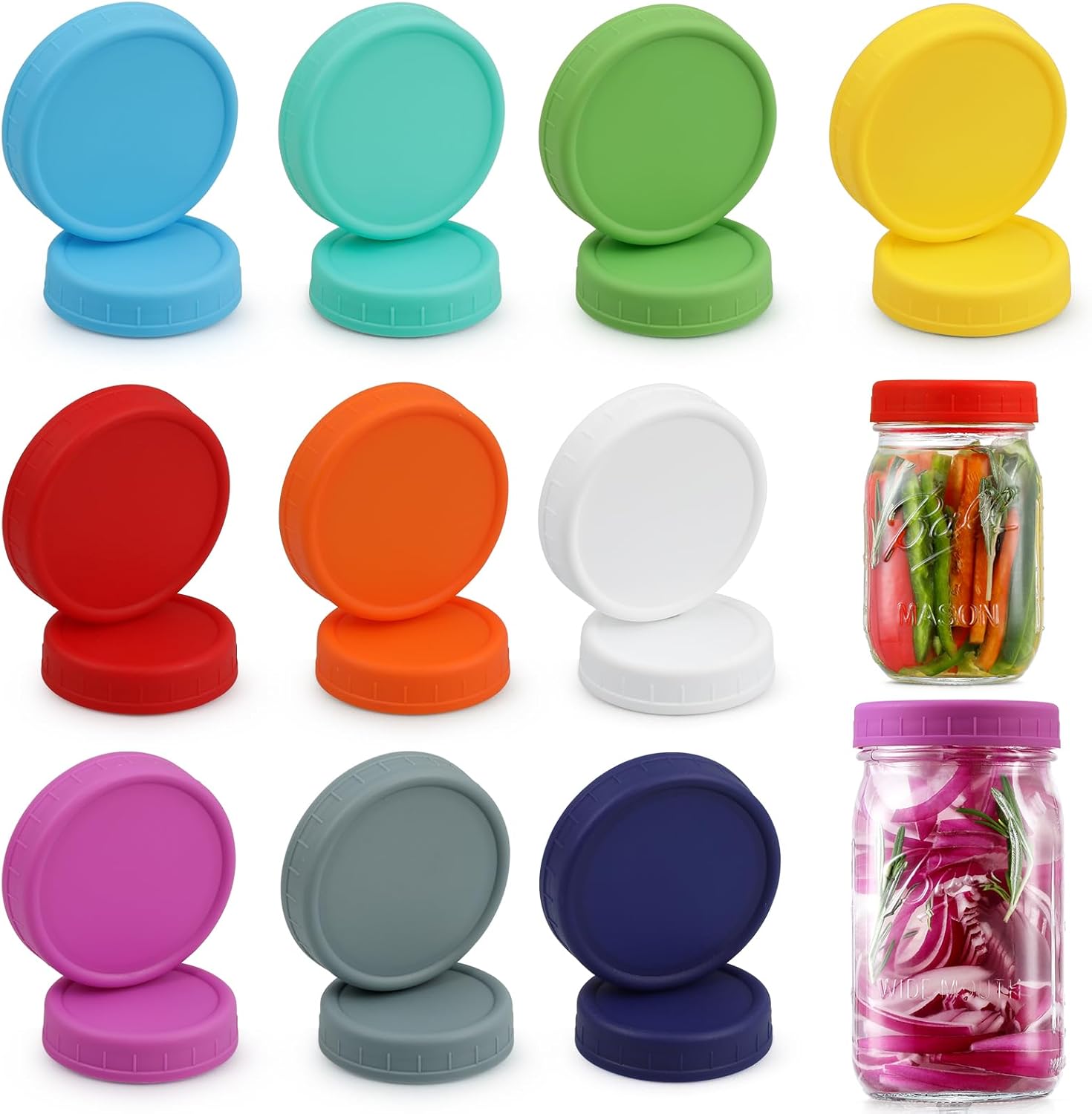 10 Wide Regular Mouth Mason Jar Lids - Set of 20 - Leakproof Dishwasher Safe