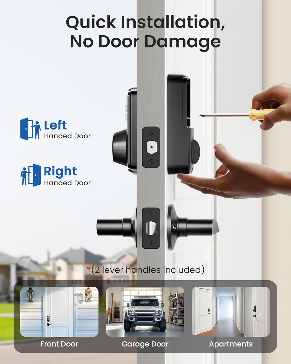 Seamless Keyless Entry Door Lock Set with 2 Lever Handles