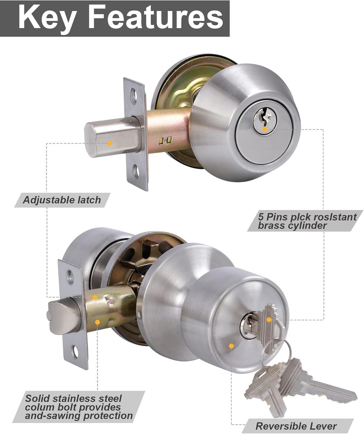 2 Set Keyed Alike Entry Door Knobs Deadbolt Lock Set