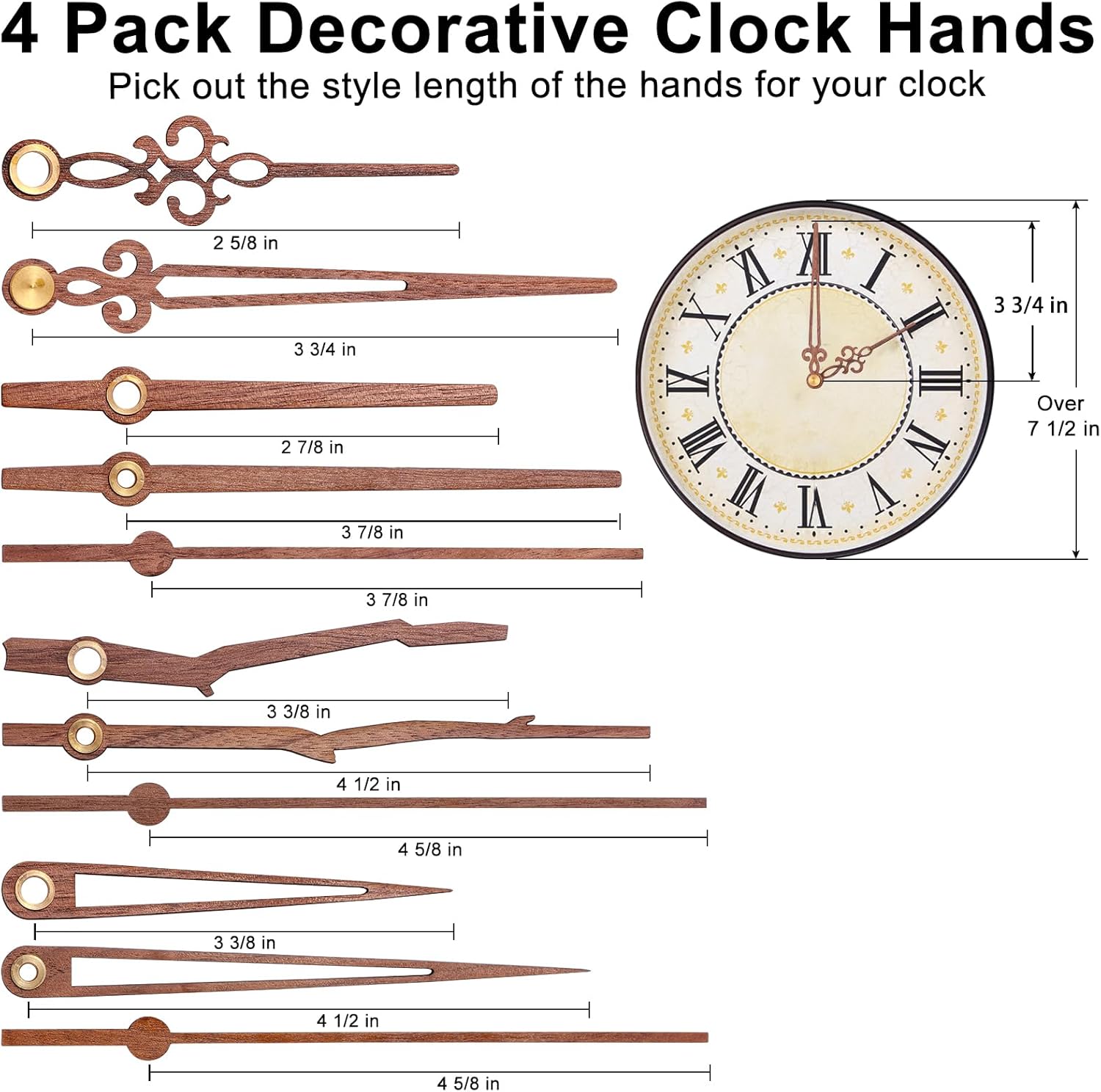EMOON Replacement Clock Kit with Walnut Wood Hands