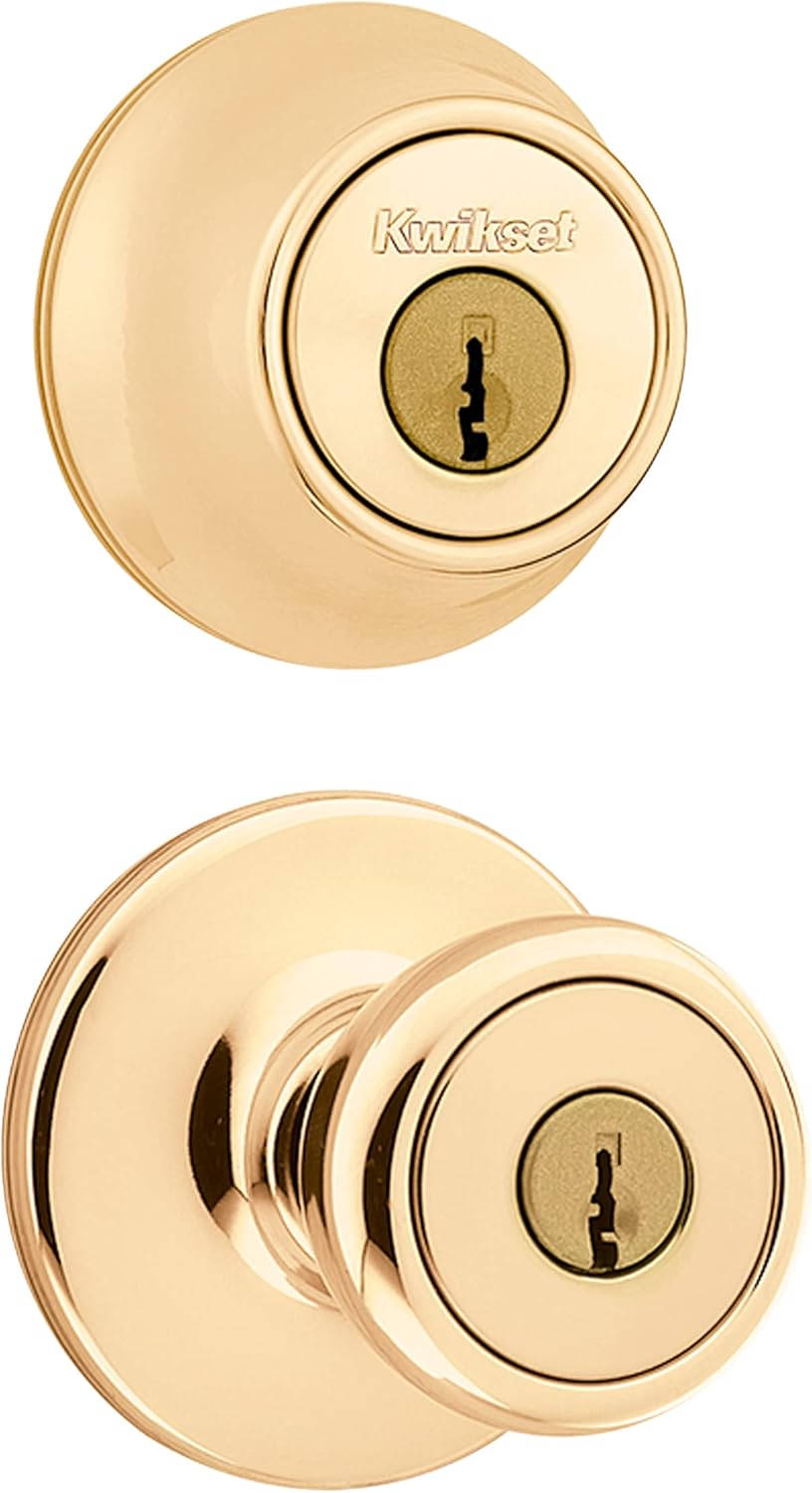 Kwikset patio door entry and deadbolt combo in polished brass