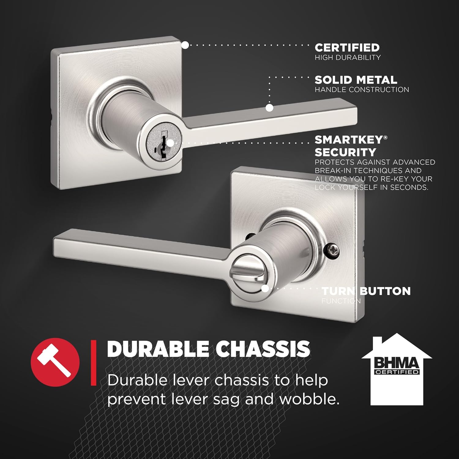 Kwikset Casey Entry Door Handle with SmartKey Security and Reversible Lever