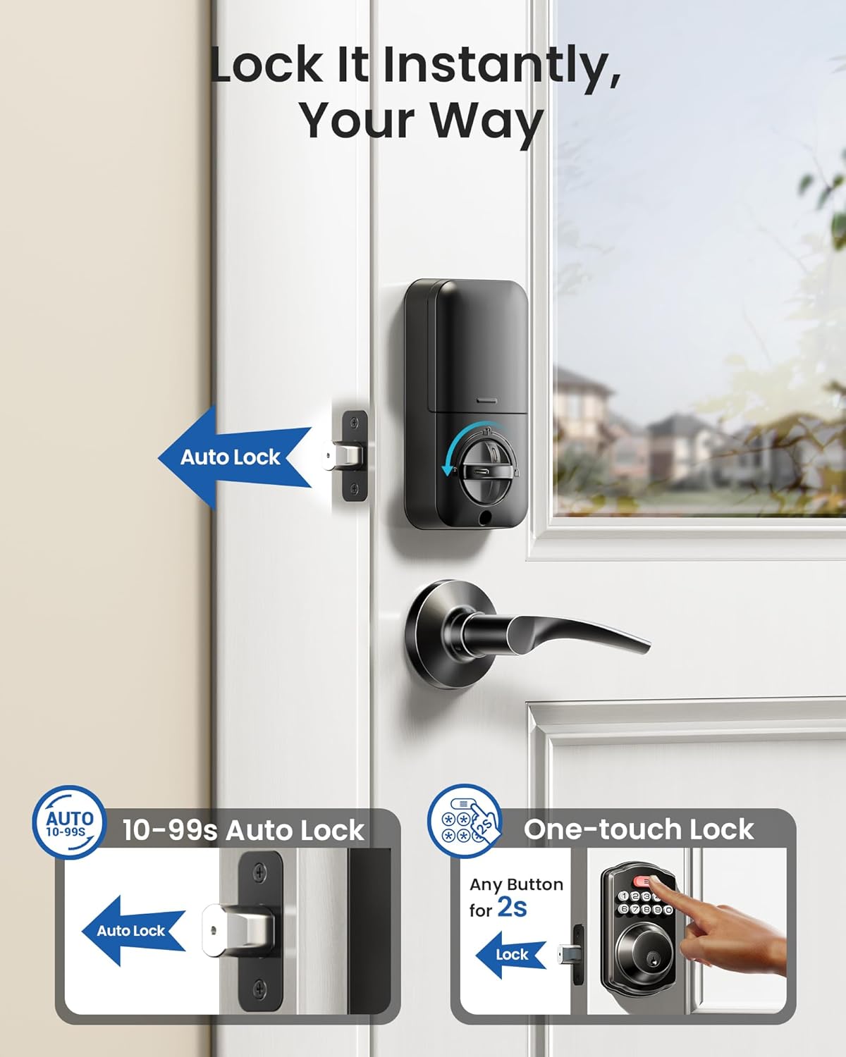 Seamless Keyless Entry Door Lock Set with 2 Lever Handles