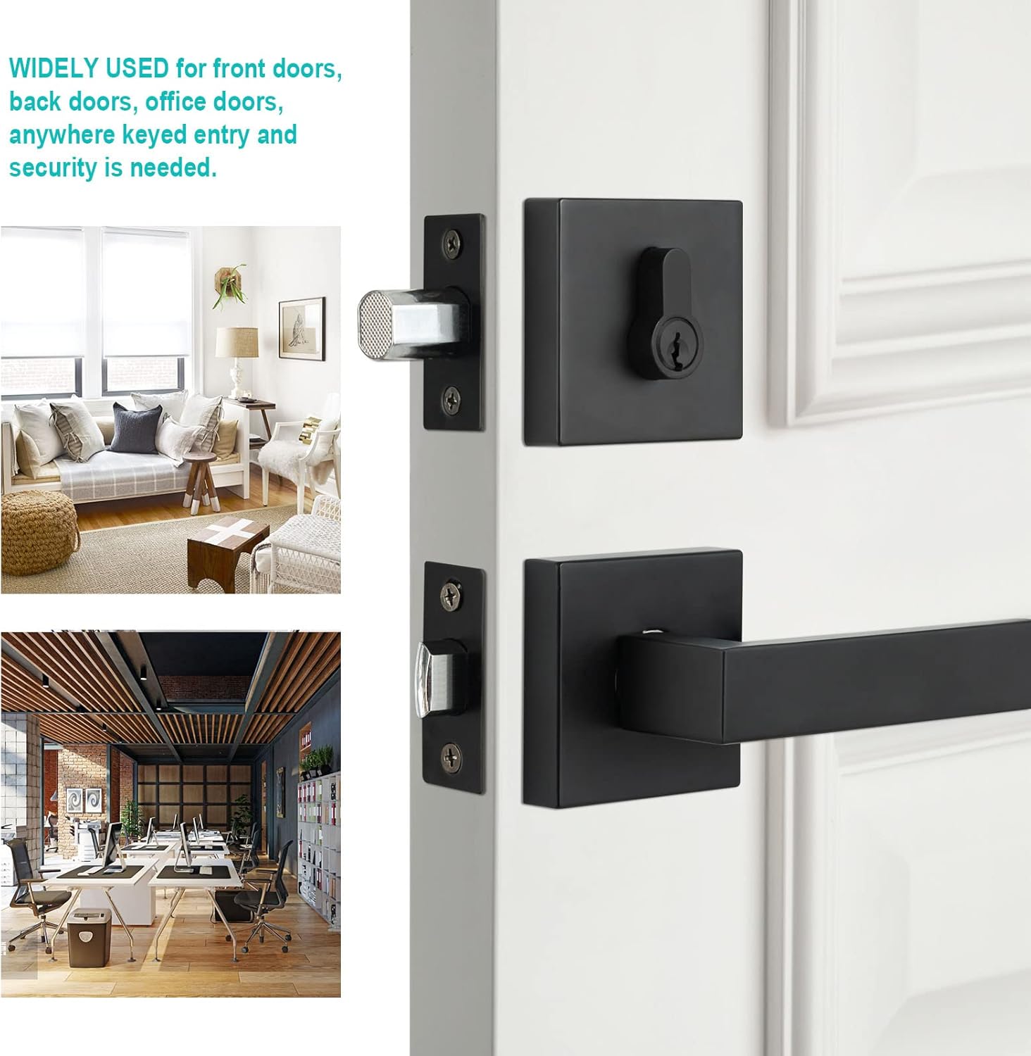 Durable Matte Black Front Door Lock Set with Deadbolt Lever