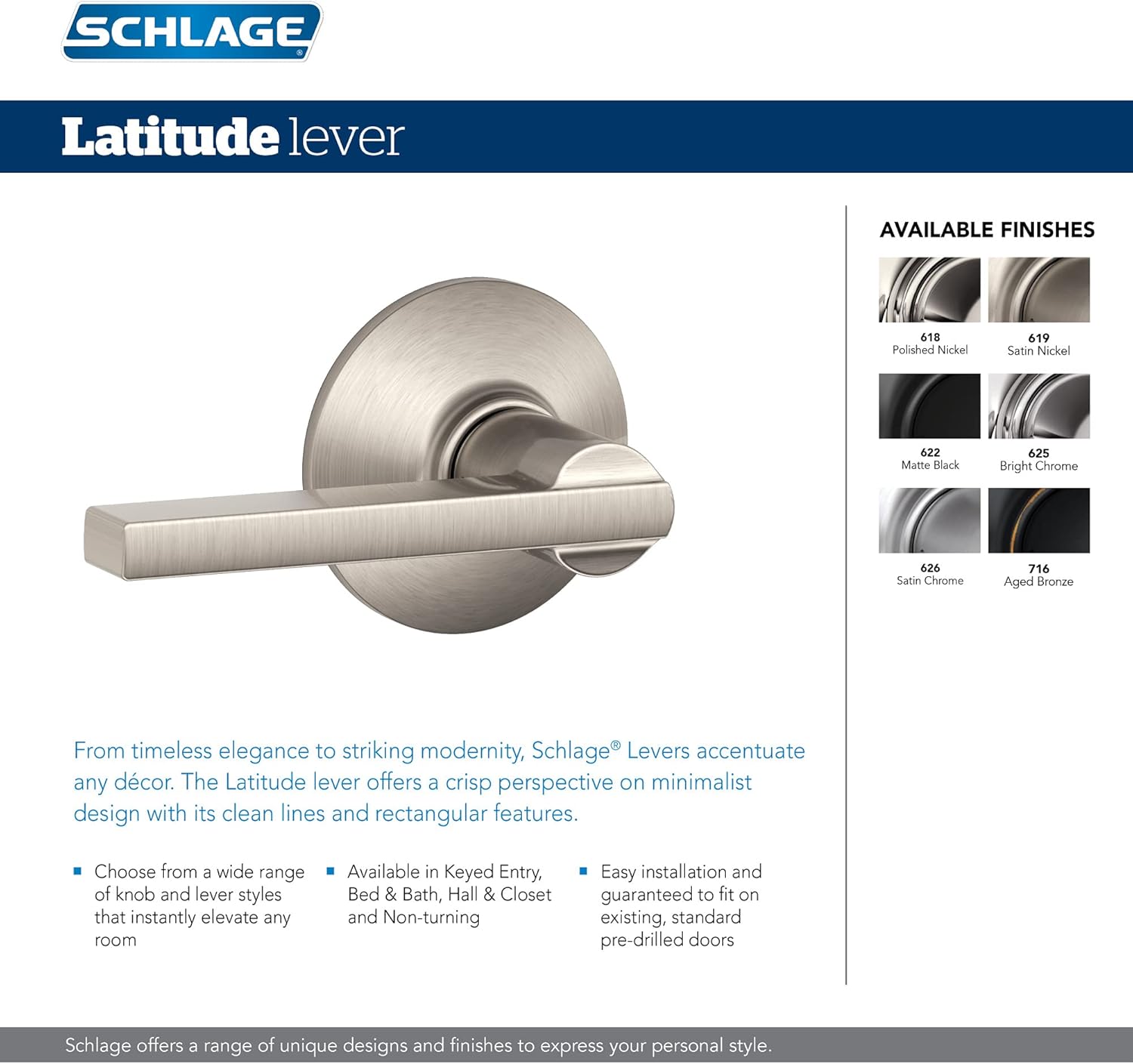 Schlage F51A LAT Door Lever Matte Black