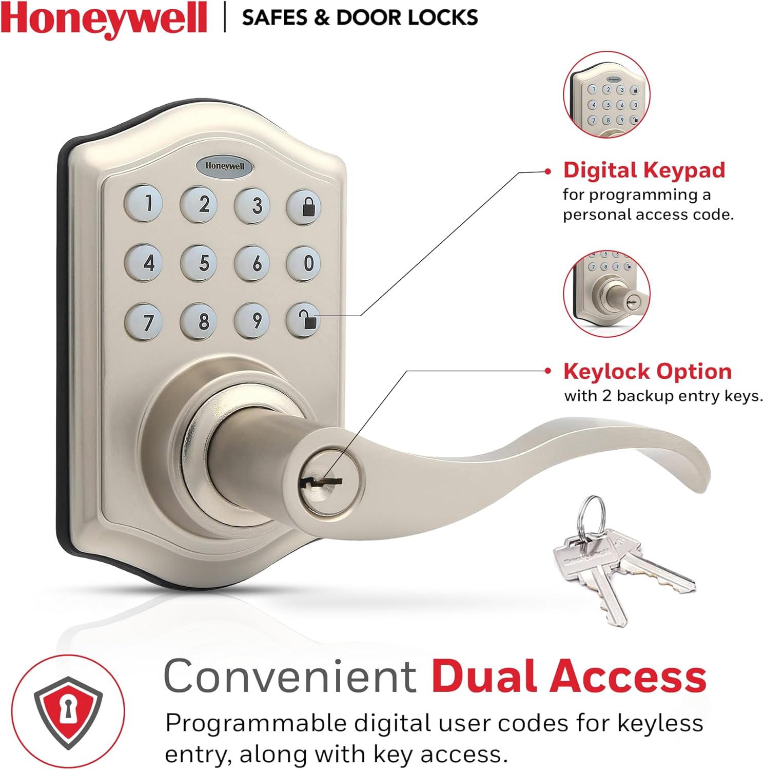 Modern Keyless Entry Door Lock with 50 Codes SATIN NiKEL FINISH
