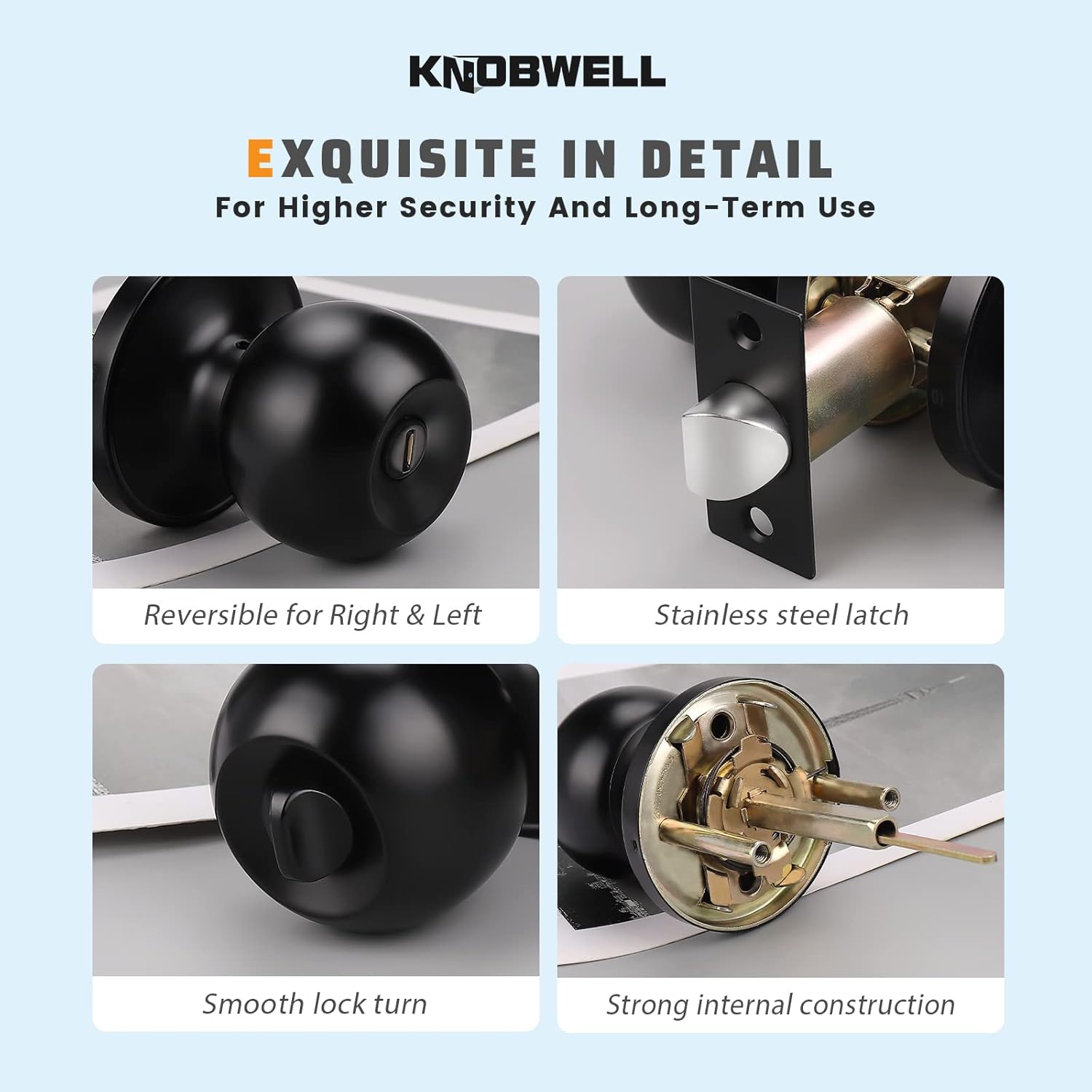 KNOBWELL 3-Pack Matte Black Door Knobs
