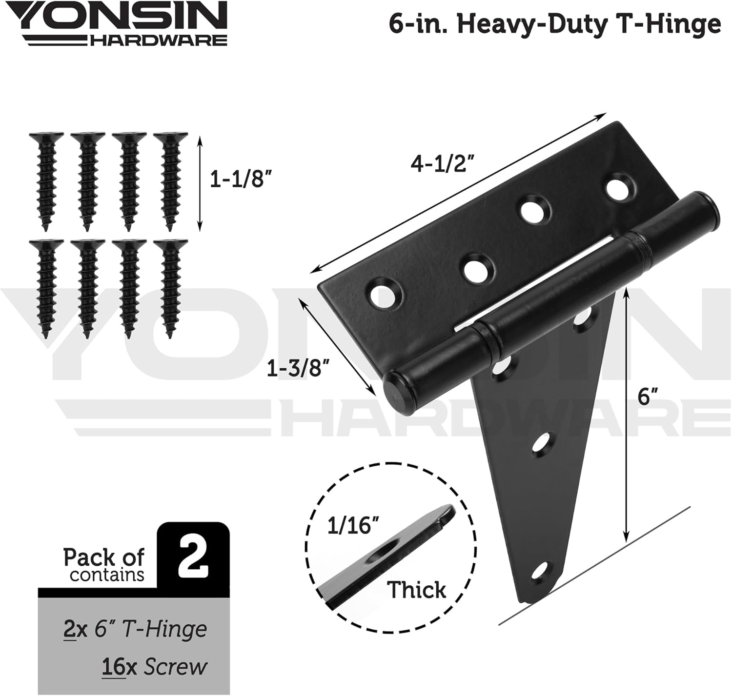 Sturdy 6 T-Strap Shed Door Hinges Black Quiet Operation