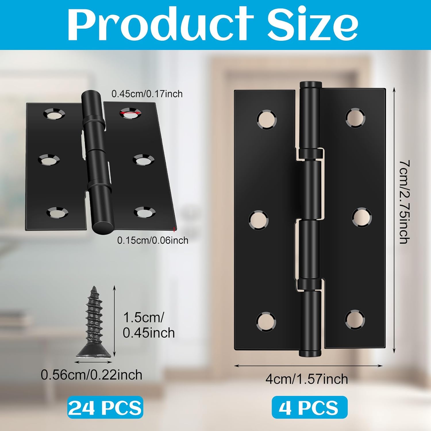 4 Pack Black Door Hinges with Matte Finish