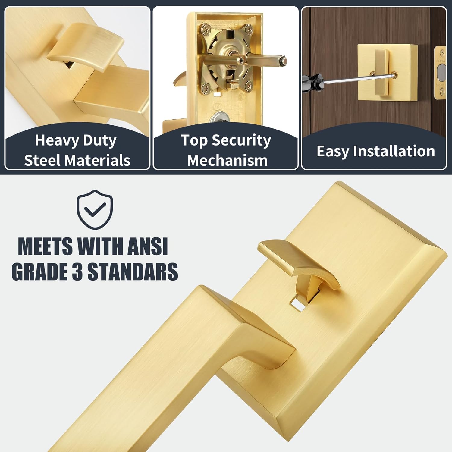 Gaurqiah brushed gold front door entry handle set heavy-duty satin brass