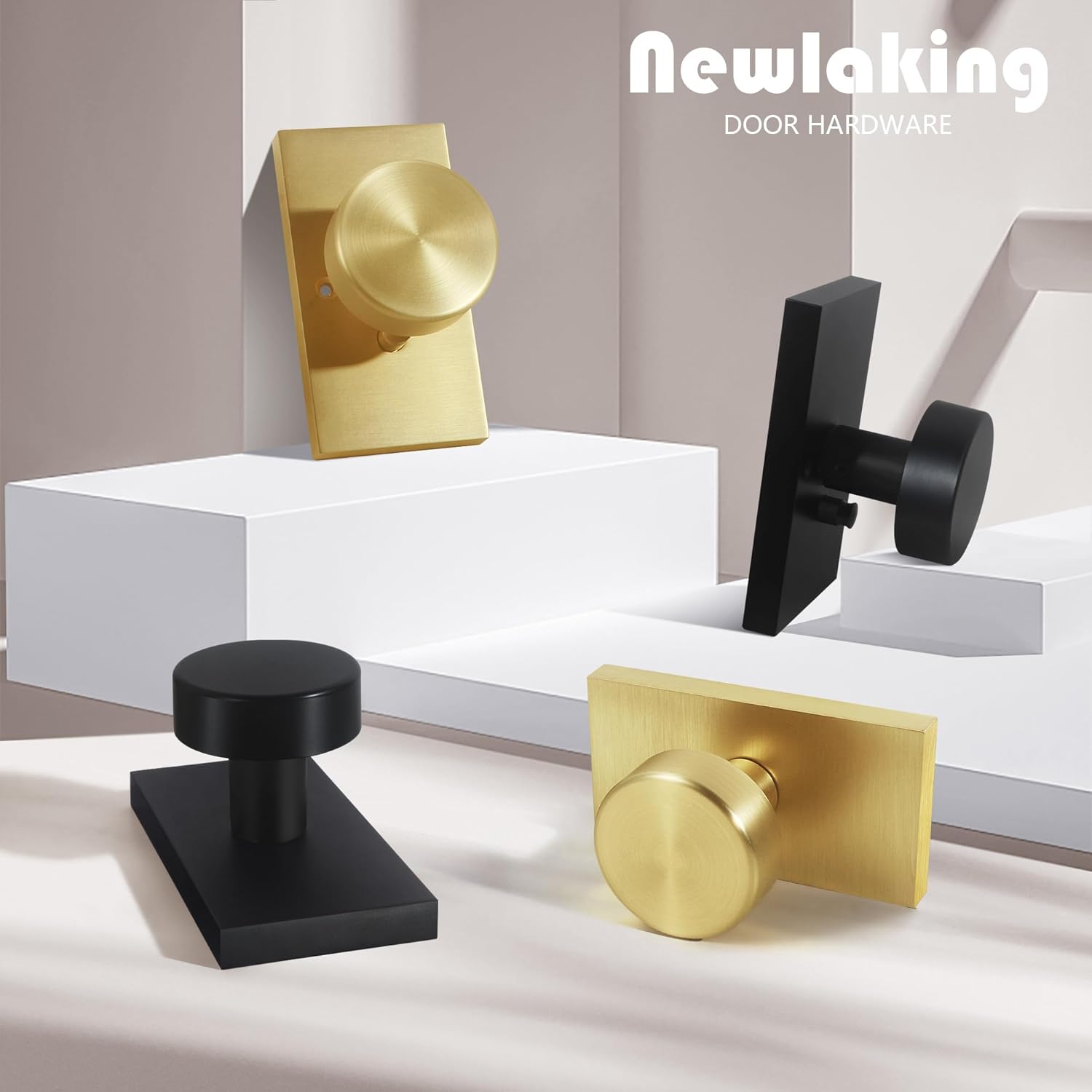 Newlaking Gold Door Knob with Deadbolt Set - Satin Brass