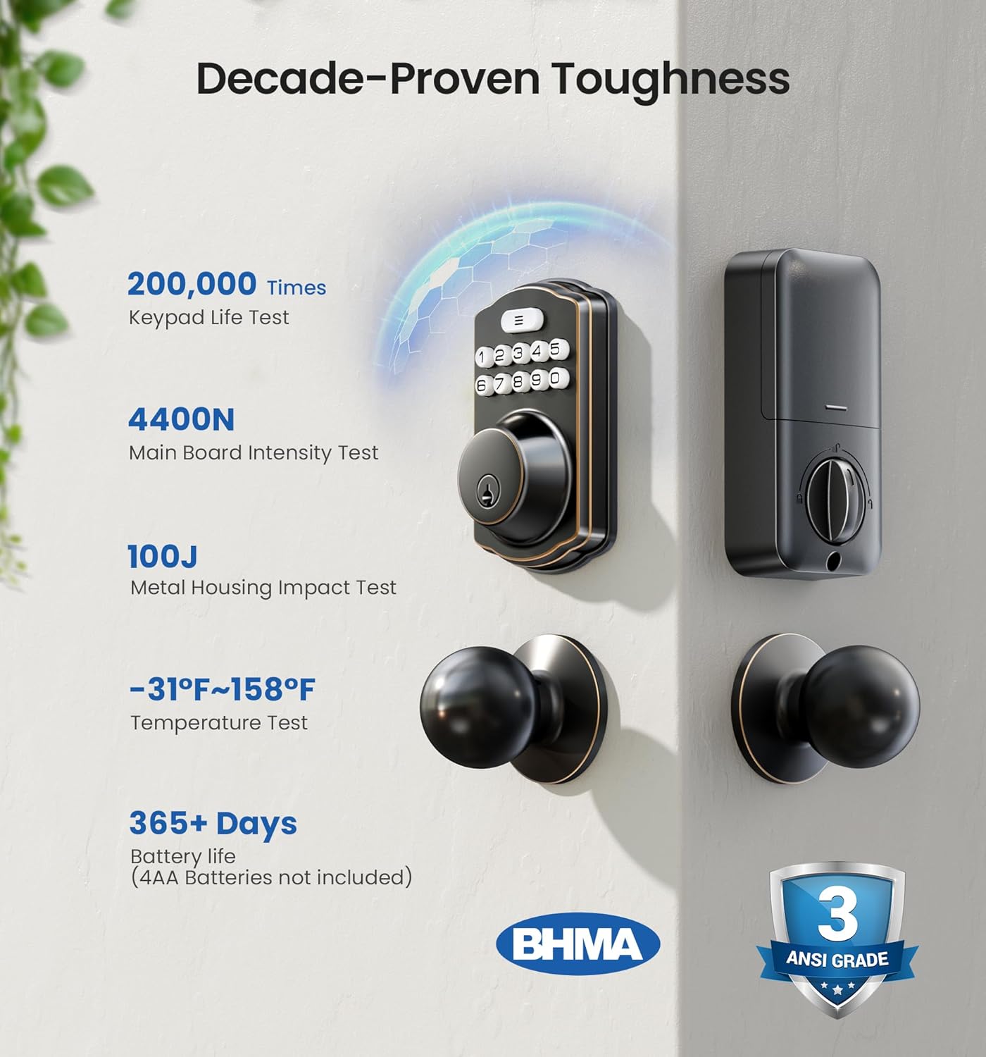 Advanced Keyless Door Lock with 2 Knobs Oil-Rubbed Bronze Smart Features