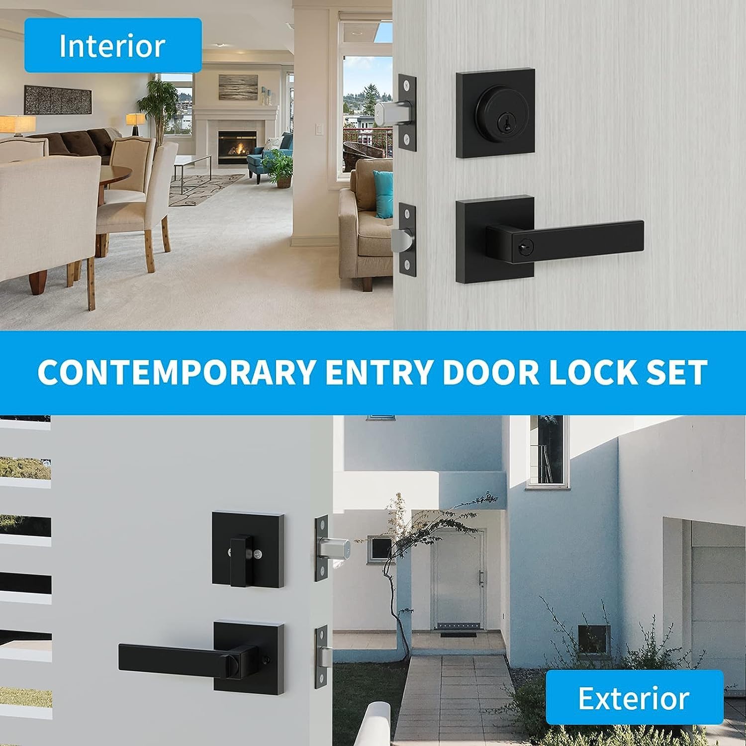 Entry Door Handle and Single Cylinder Deadbolt Combo with Matte Black finish