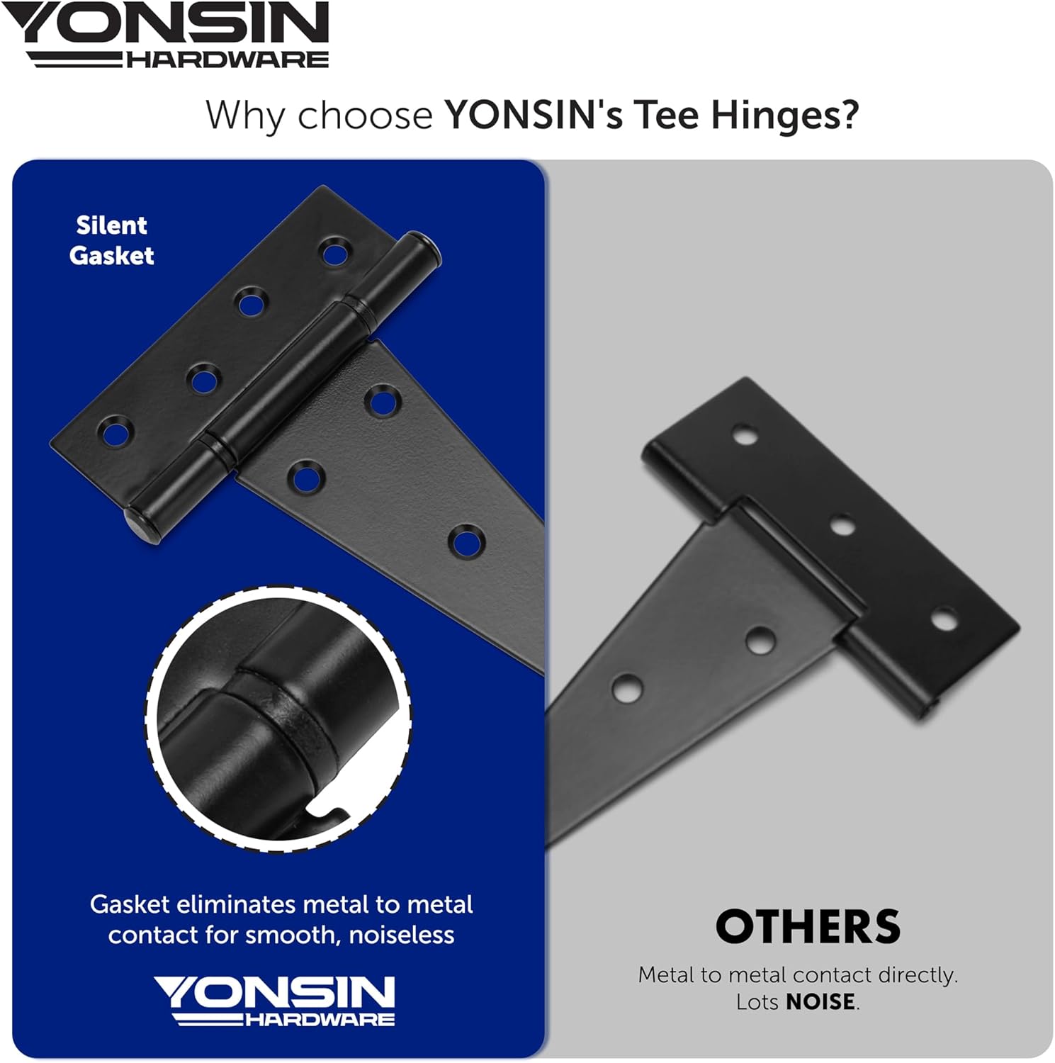 Sturdy 6 T-Strap Shed Door Hinges Black Quiet Operation